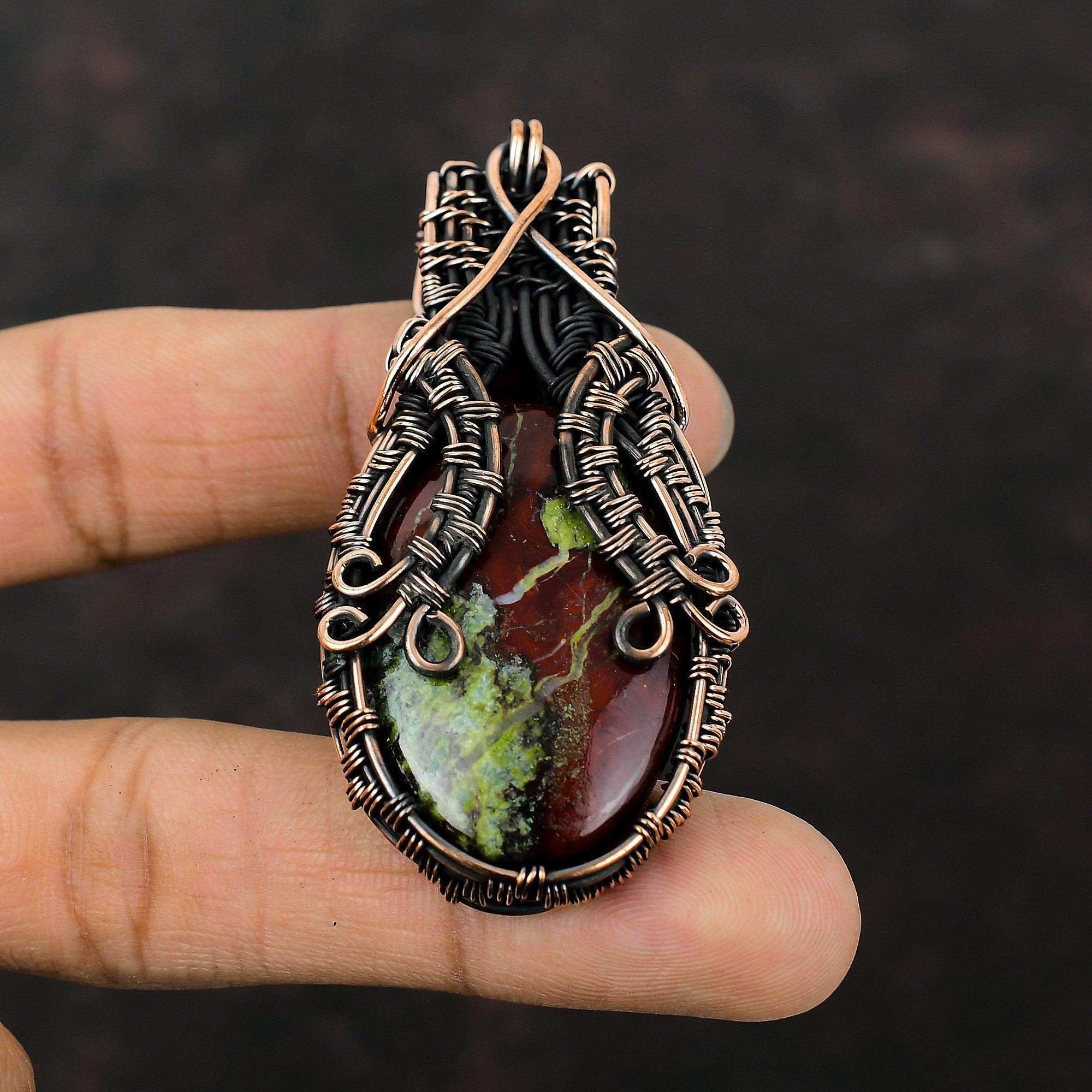Кулон из кровавого камня дракона, кулон из медной проволоки, кулон ручной работы, кулон из драгоценного камня, медные украшения, кулон с камнем, подарок для нее, ювелирные изделия из проволоки