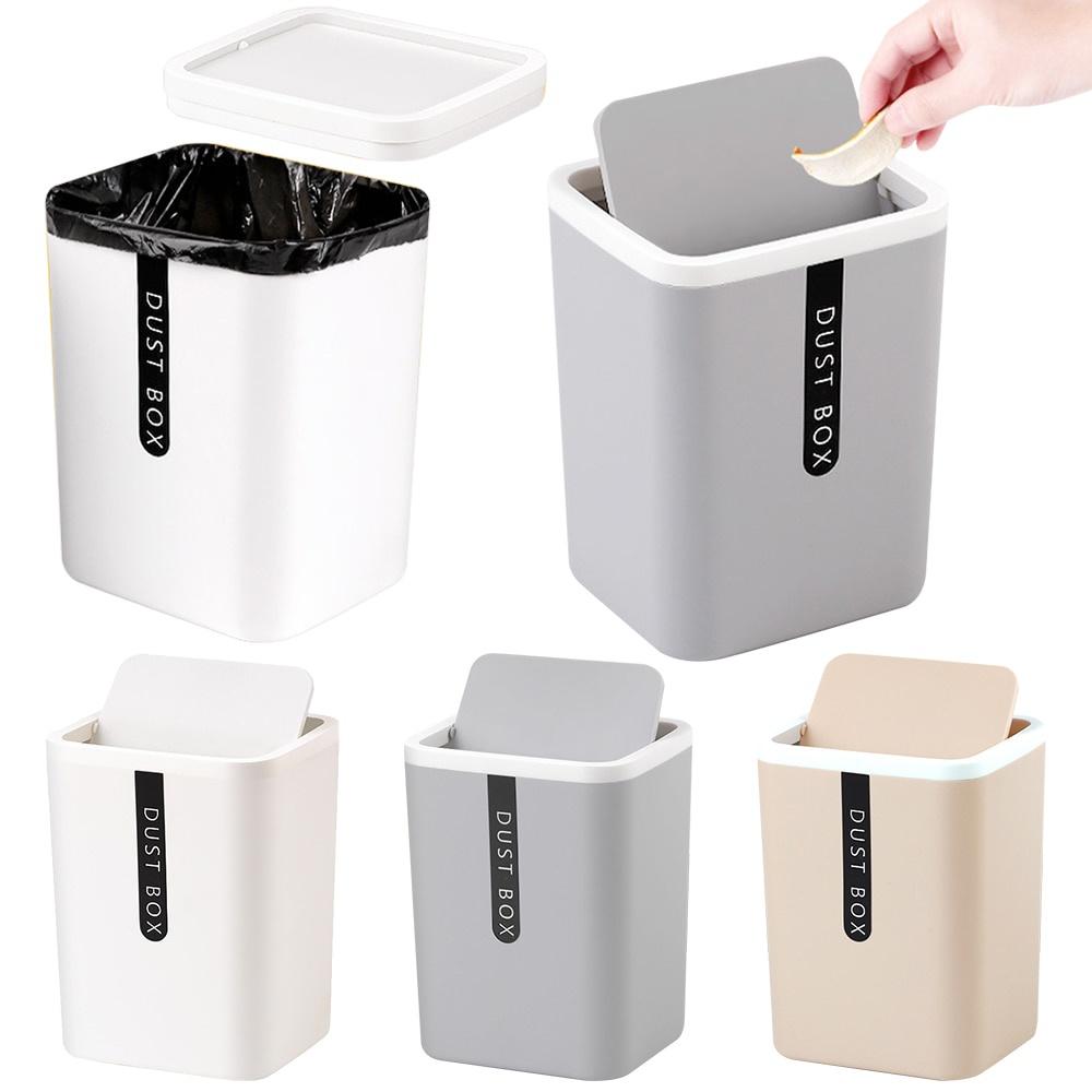 Mini Desktop Trash Can Home Table Plastic Trash Can Office Supplies with Shake Cover Paper Basket Sundries Barrel Box