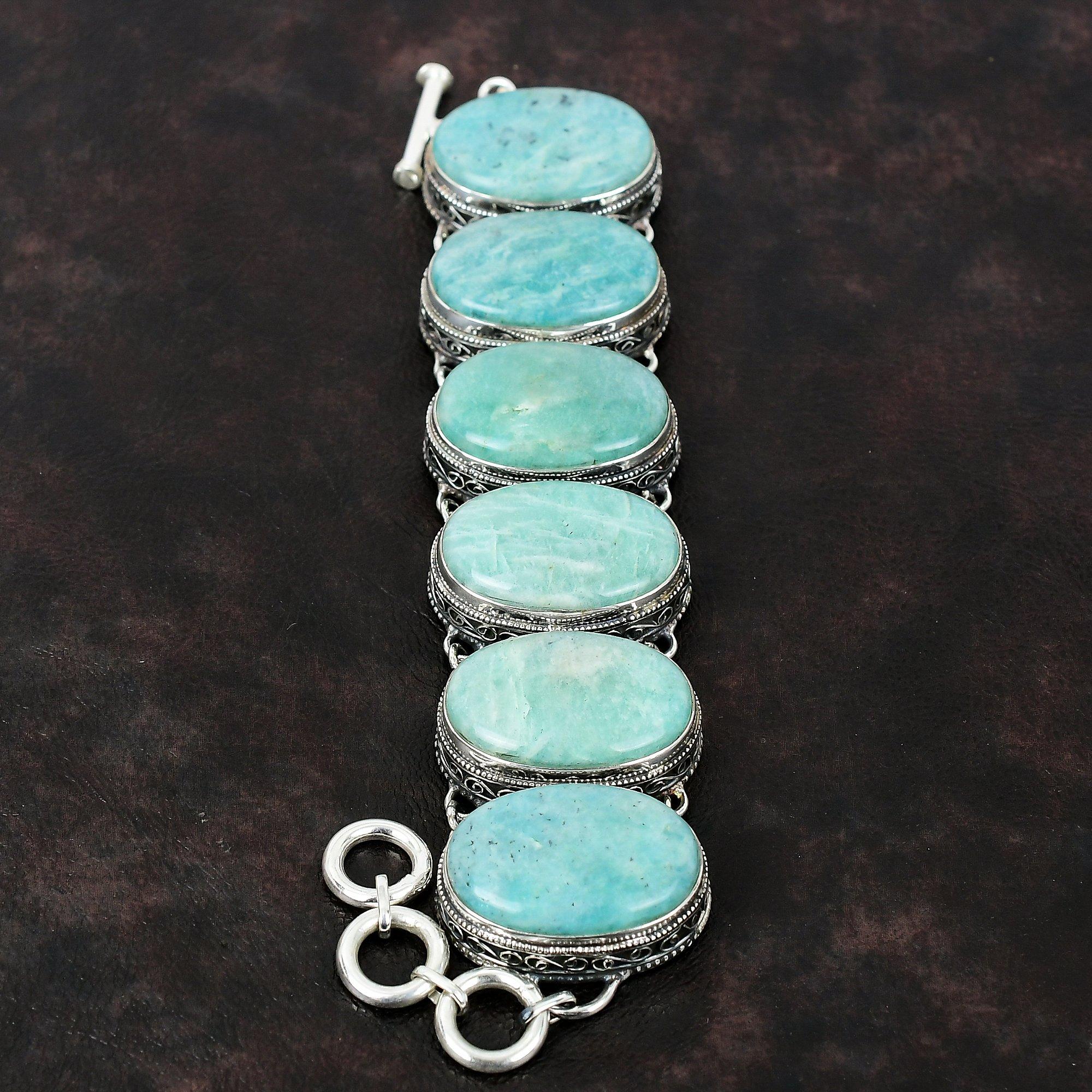Браслет из амазонита, браслет из стерлингового серебра 925 пробы, винтажные ювелирные изделия, регулируемый браслет-цепочка, ювелирные изделия ручной работы, браслет из драгоценных камней, подарок для женщин
