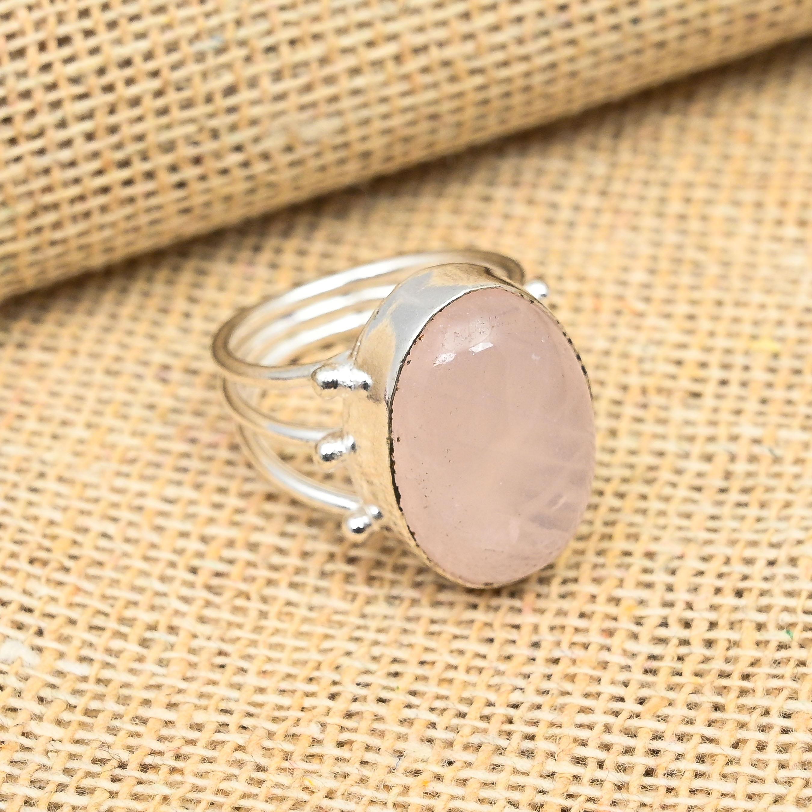 Ювелирное кольцо ручной работы из стерлингового серебра 925 пробы с великолепным розовым кварцем и драгоценным камнем для нее