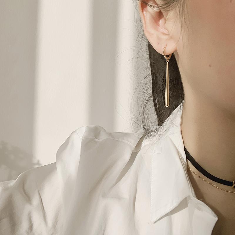 ANENJERY Long Strip Hoop Earrings for Women French Gold Silver Waterdrop Earrings Jewelry 2022 New