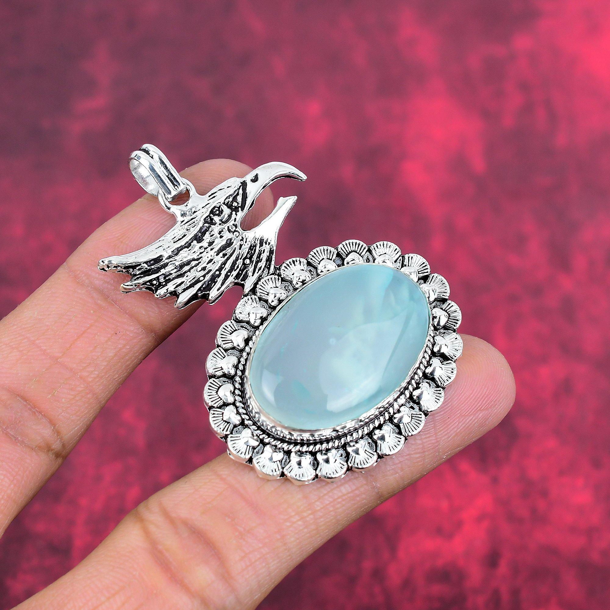 Украшения ручной работы из драгоценных камней Aqua Chalcedony, кулон из стерлингового серебра 925 пробы, уникальный дизайн, для женщин