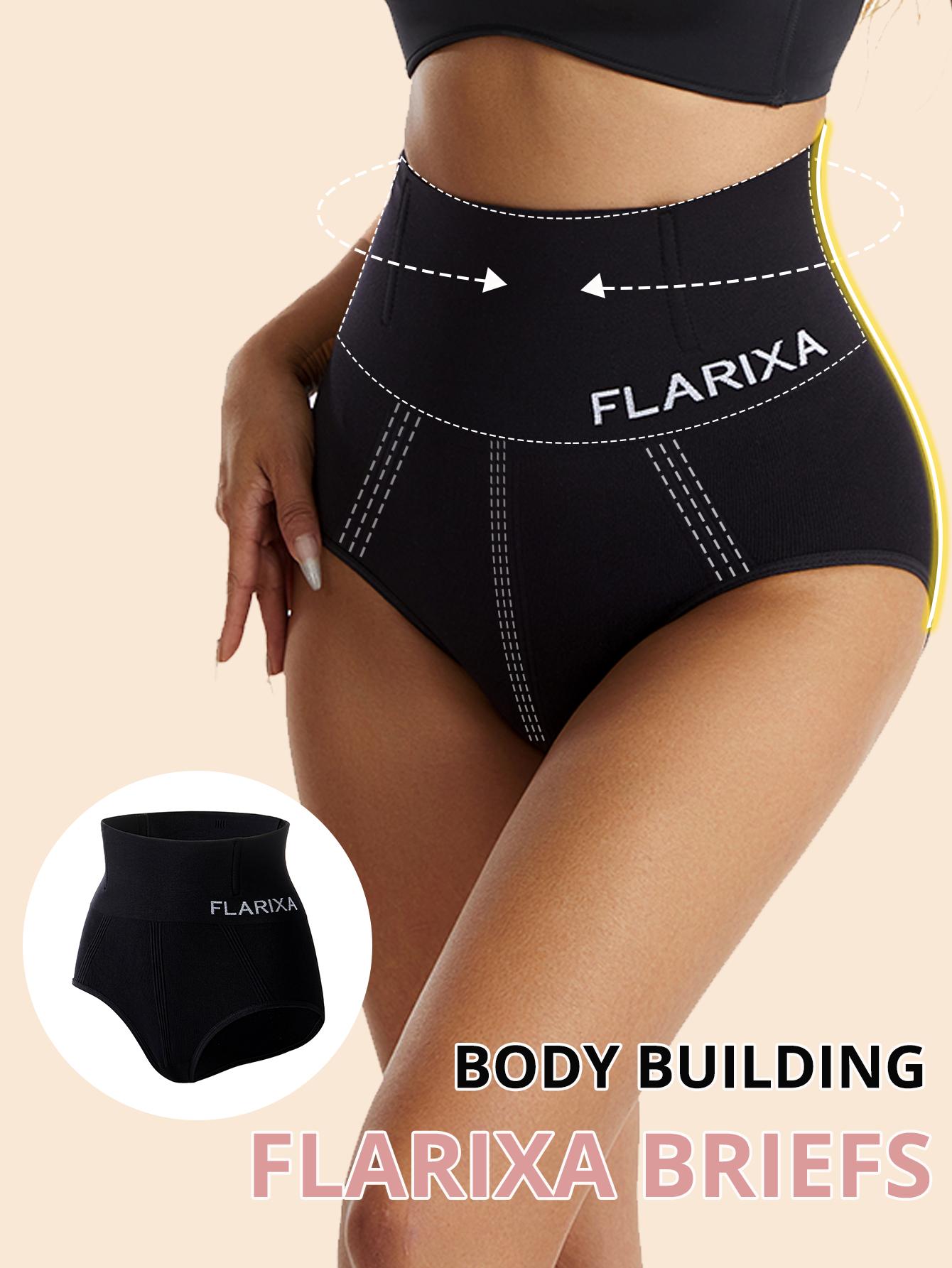 1pc FLARIXA Women High Waist Seamless Panties Tummy Control Belly Slimming Body Shaper Letter Graphic Shapewear Panty Anti Rolling Shaping Underwear