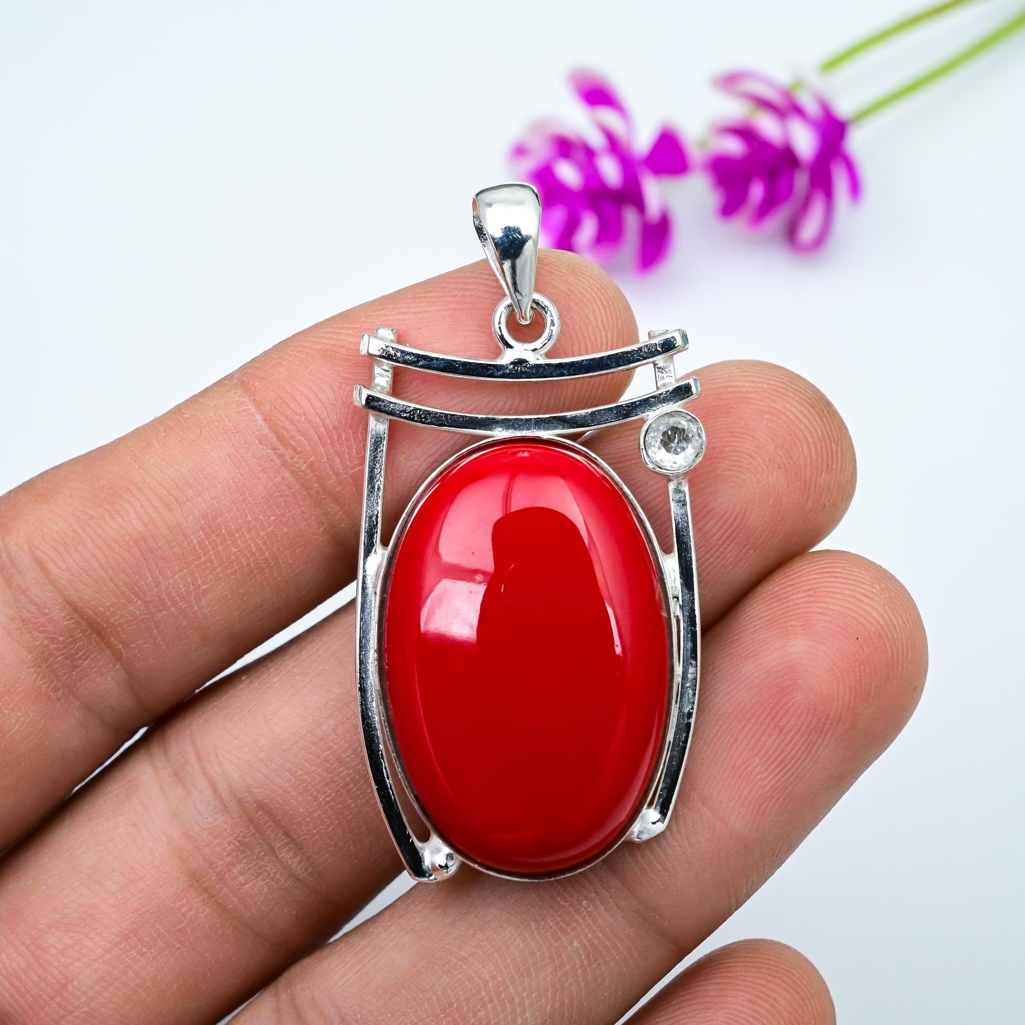 Красный коралл, белый топаз, драгоценный камень, подвеска ручной работы, 925 цельное серебро, антикварная бижутерия, для подарка на помолвку