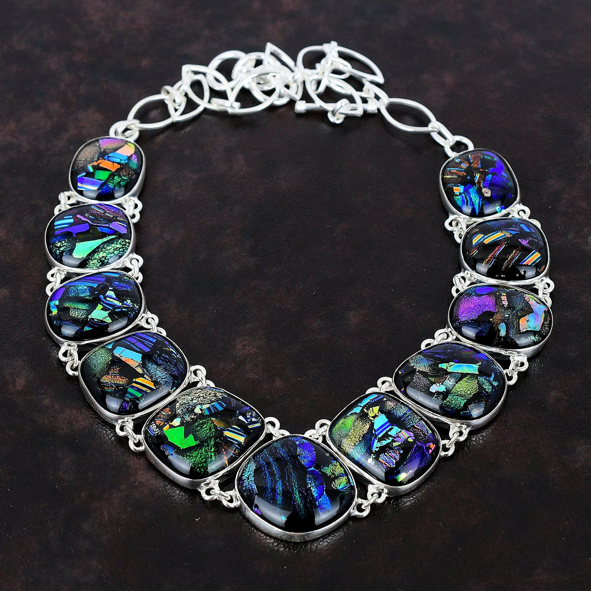 Ожерелье из американского дихроичного стекла, оригинальное ожерелье из драгоценных камней, ожерелье из стерлингового серебра 925 пробы, регулируемое ожерелье-цепочка, ювелирные изделия ручной работы для подарка