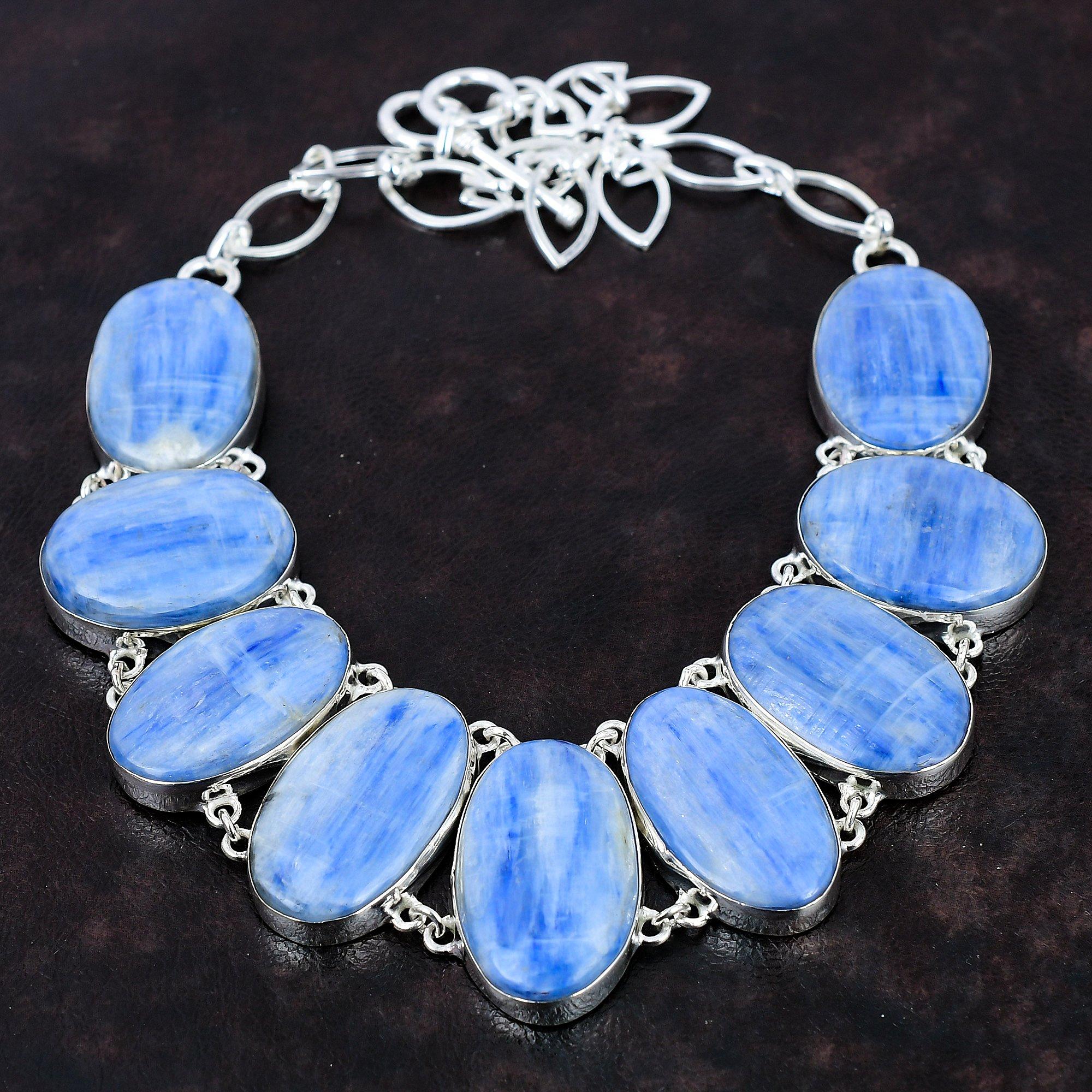 Ожерелье с кианитом Ожерелье ручной работы с драгоценными камнями Ожерелье из стерлингового серебра 925 пробы Регулируемая цепочка Ожерелье Ювелирные изделия с кианитом Подарок на годовщину для жены