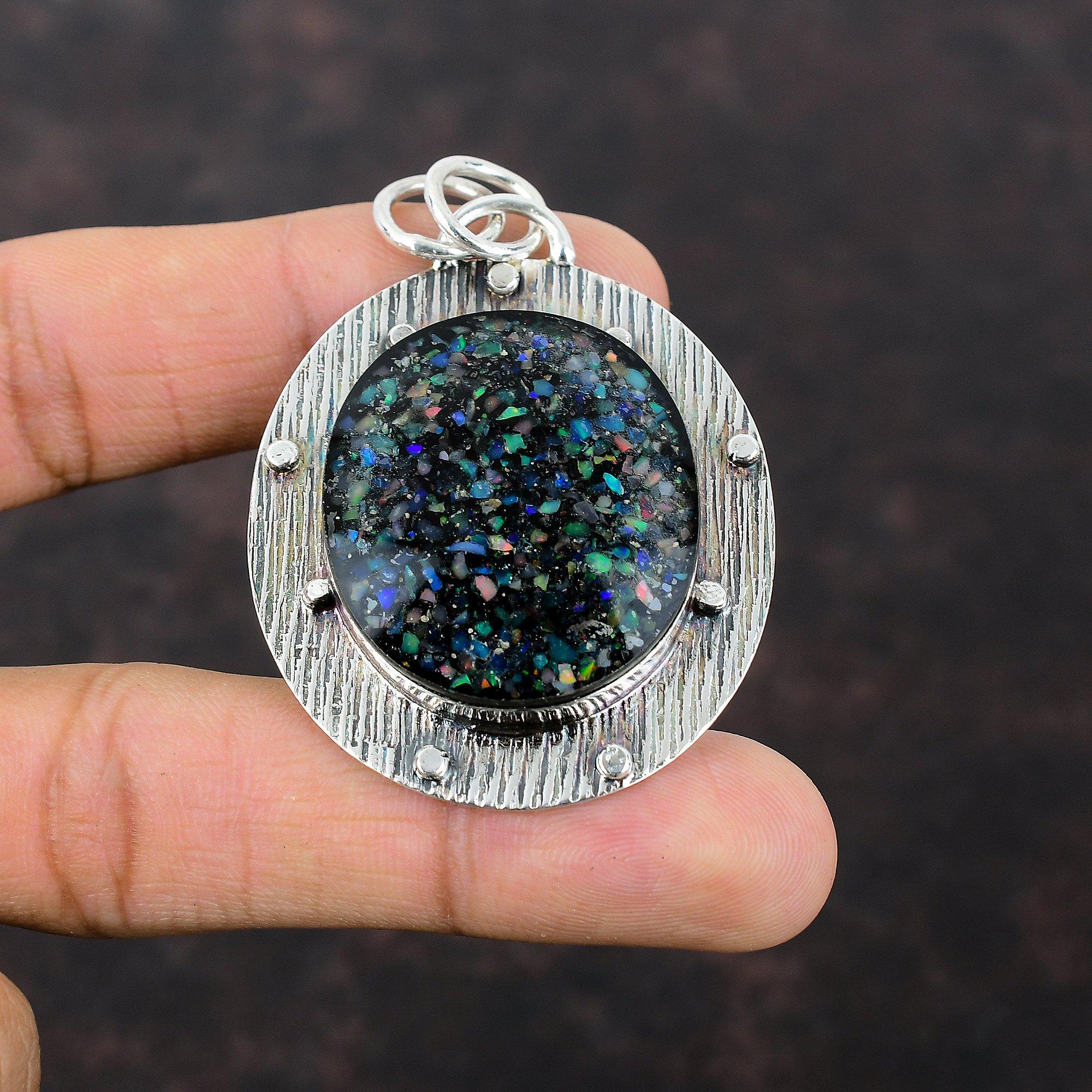 Черный Эфиопский Опал Кулон Стерлингового Серебра 925 Кулон Ювелирные Изделия Из Натурального Драгоценного Камня Дизайнерский Кулон Ручной Работы Подарок Для Женщин Совершенно Новые Ювелирные Изделия