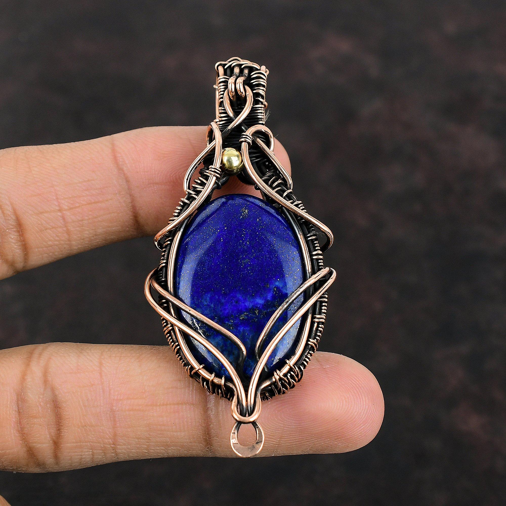 Подвеска из лазурита, подвеска из медной проволоки, подвеска ручной работы, лазуритовые украшения для подарка, подвеска из драгоценного камня, подвеска из медной проволоки