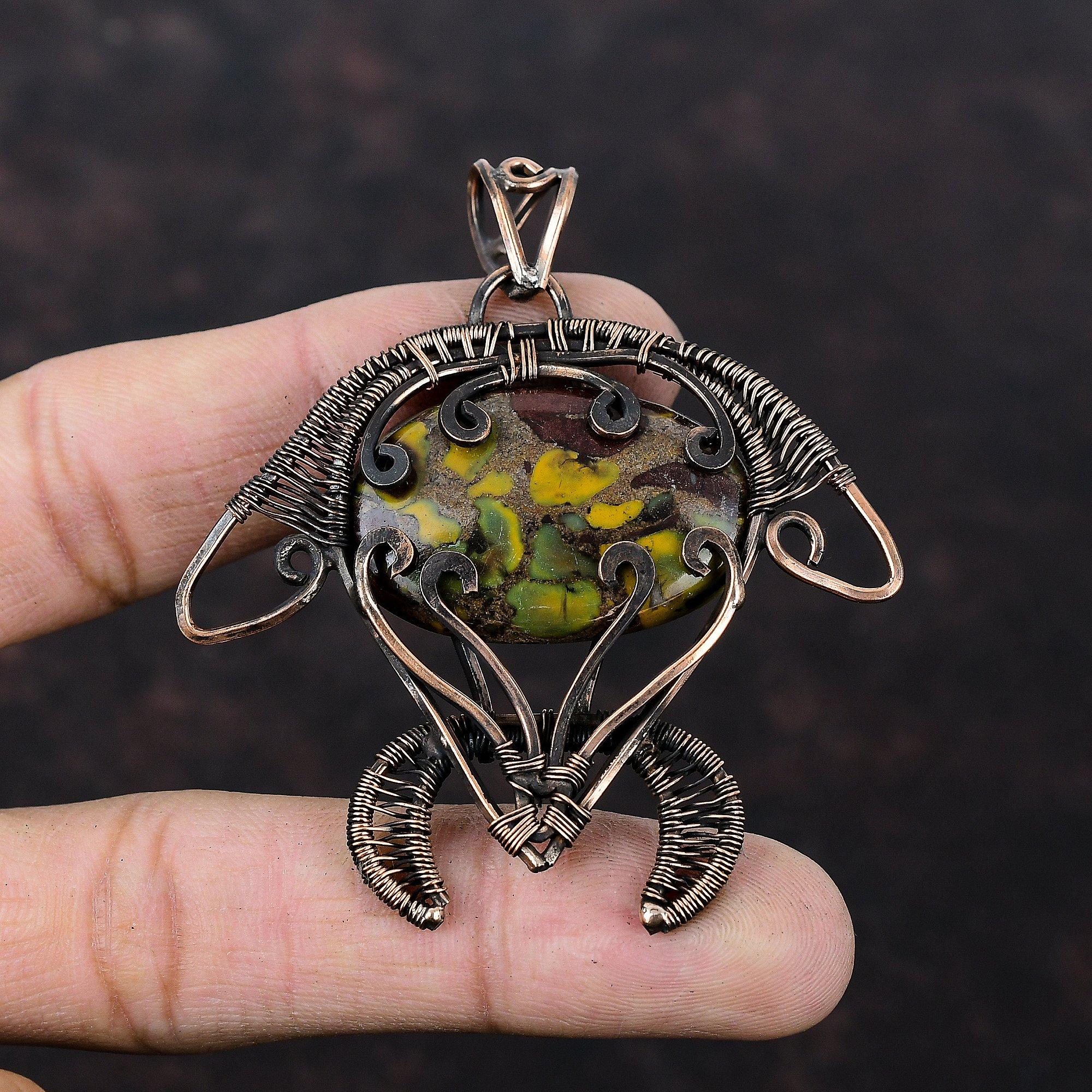 Кулон из фруктовой яшмы, медная проволока, кулон, ювелирные изделия из фруктовой яшмы, кулон в виде черепахи, кулон ручной работы, драгоценный камень, медные украшения, подарок для мамы