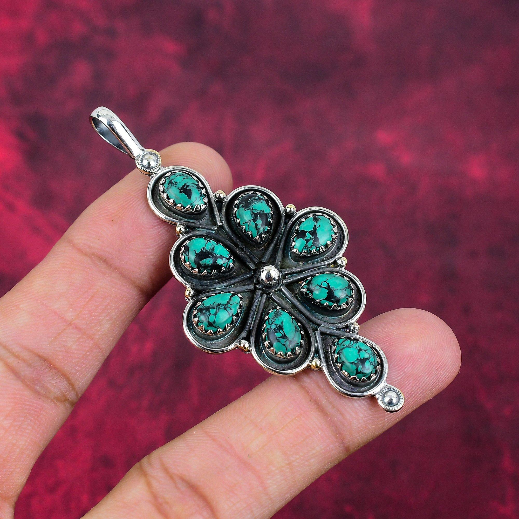 Ювелирные изделия из тибетского бирюзового камня, ручная работа, кулон из цельного серебра 925 пробы, красивая подвеска-цепочка для женщин