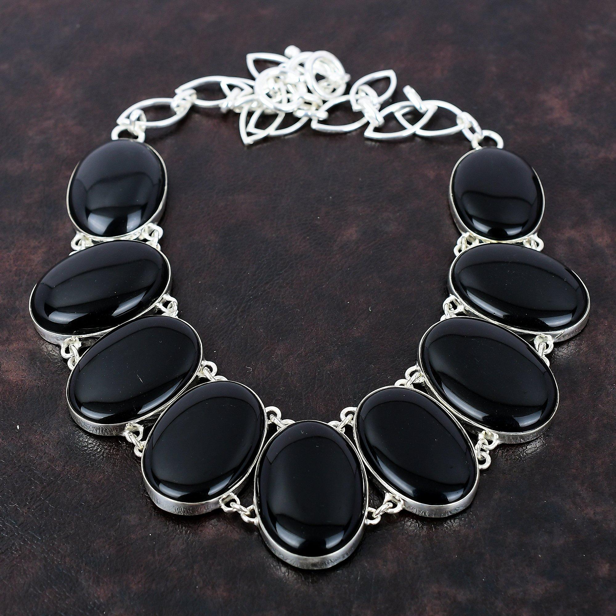 Ожерелье из черного оникса ручной работы, новейший дизайн, ювелирные изделия, ожерелье из стерлингового серебра 925 пробы, ожерелье из драгоценных камней, регулируемая цепочка, ожерелье, подарок для матери