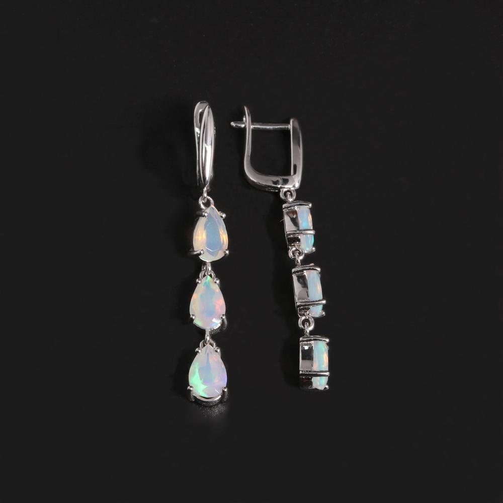 Bolaijewelry Серьги из стерлингового серебра 925 пробы с натуральным красочным опалом, красивые настоящие драгоценные камни, изысканные украшения, предназначенные для женщин