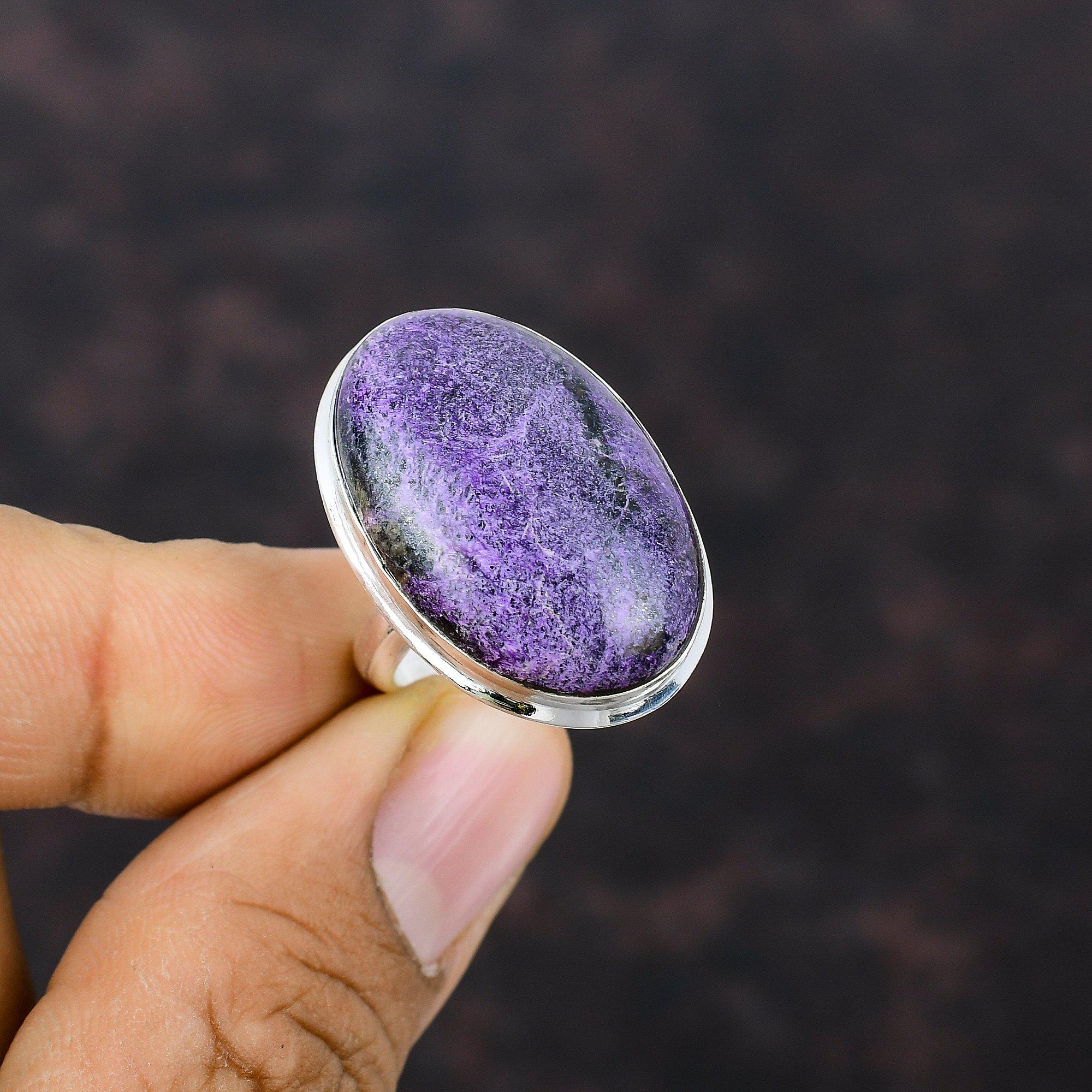 Кольцо из стерлингового серебра 925 пробы Регулируемое кольцо Ювелирные изделия из драгоценного камня с пурпуритом Кольцо ручной работы Подарок для ее кольца с камнем по рождению Стильное кольцо