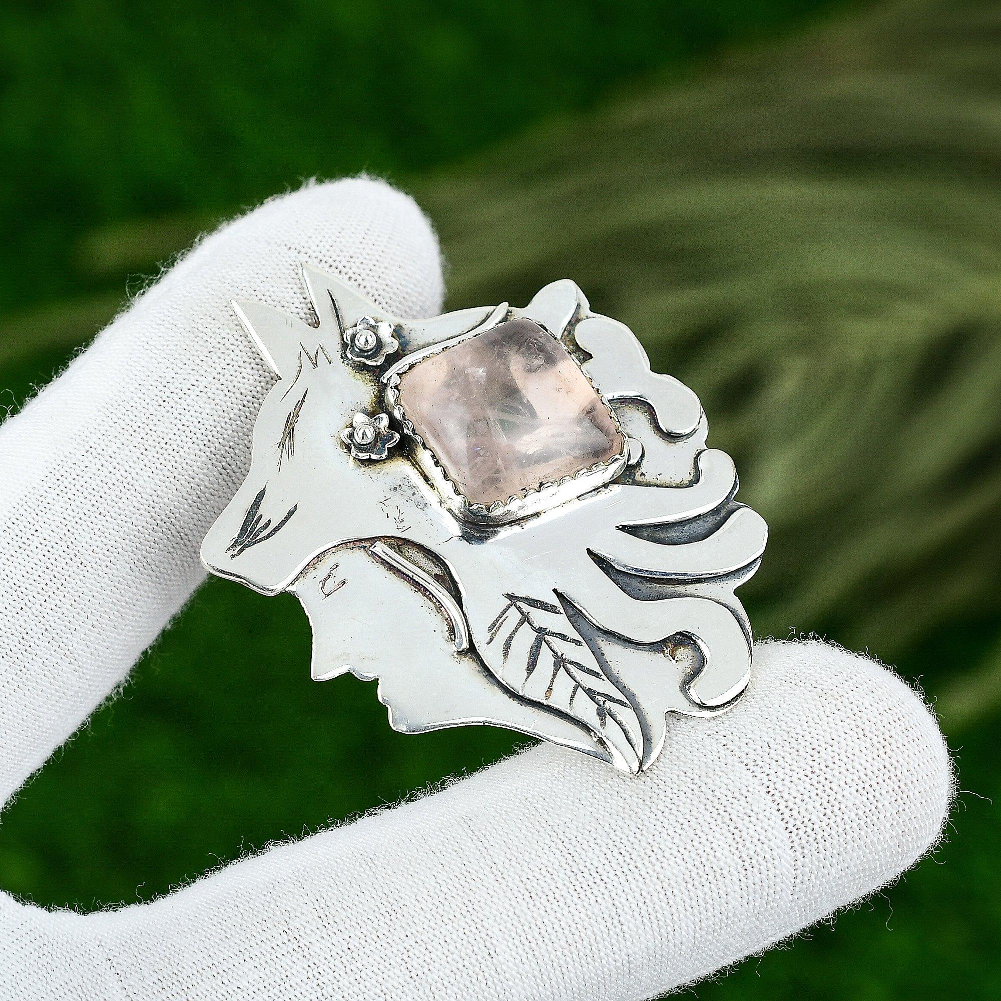 925 Silver Heart Chakra Rose Quartz Stone Daughter Handcrafted Pendant Jewelry