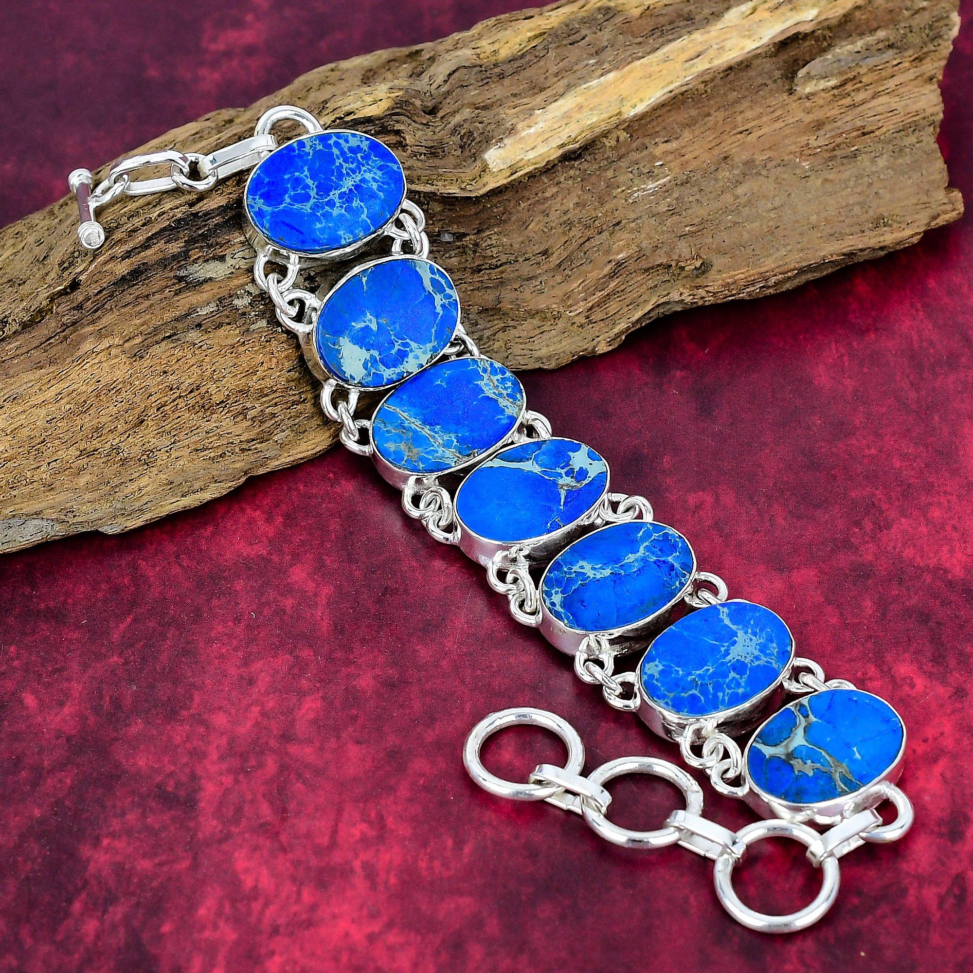 Браслет Blue Sea Sediment с драгоценными камнями, 925 пробы, регулируемый браслет-цепочка из чистого серебра, подарок для женщин, ожерелье ручной работы