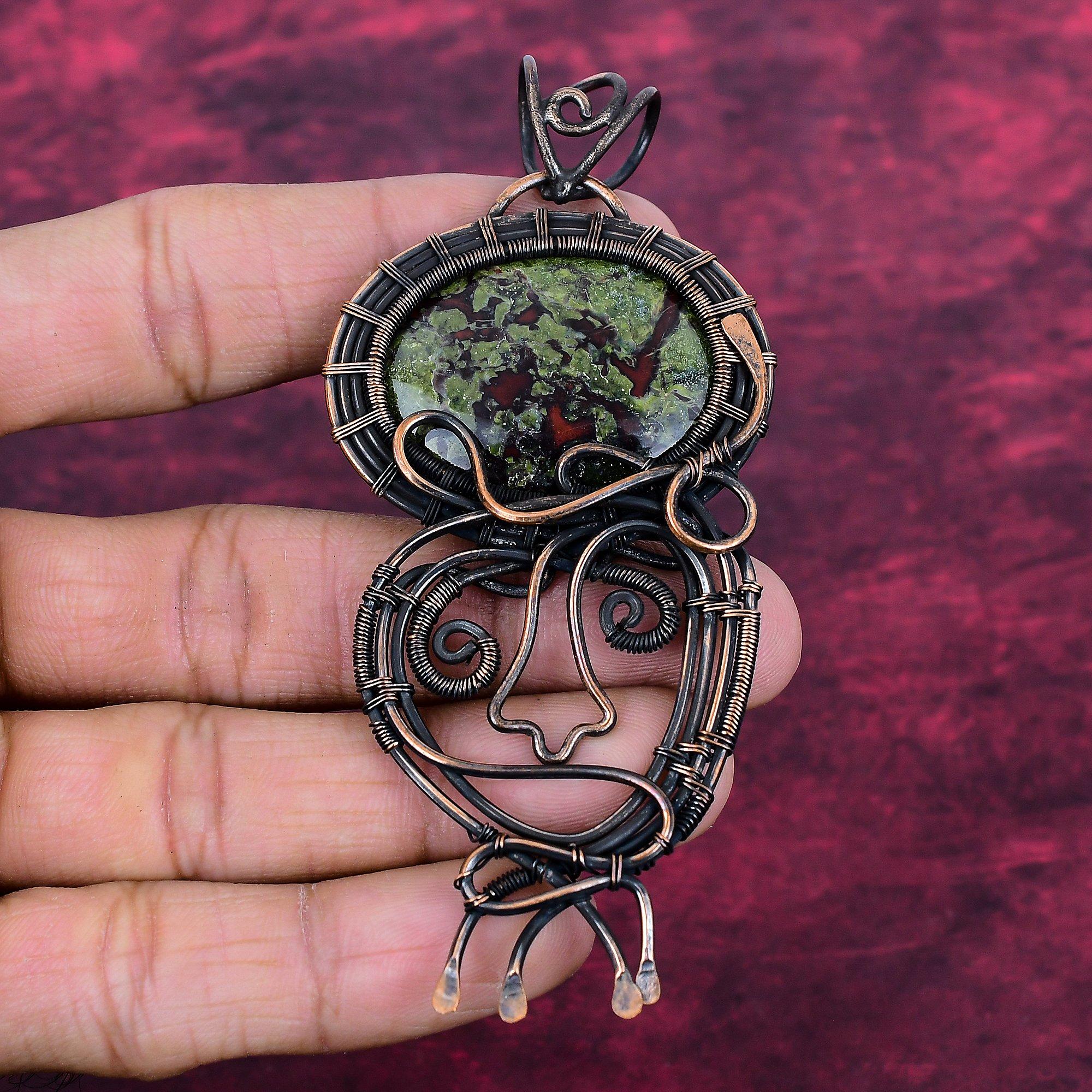 Dragon Bloodstone Gemstone Pendant Handmade Jewelry Copper Wire Wrapped Pendant