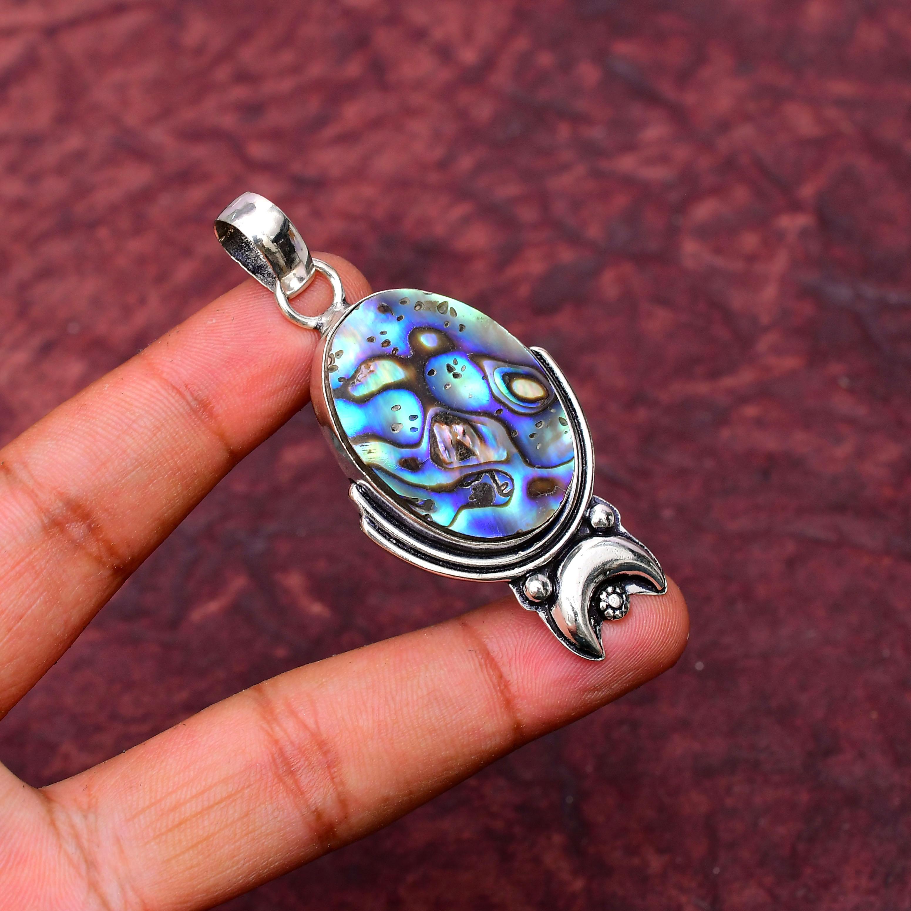 Abalone Shell Gemstone Pendant Gemstone : 925 Sterling Silver Handmade Jewelry Pendant