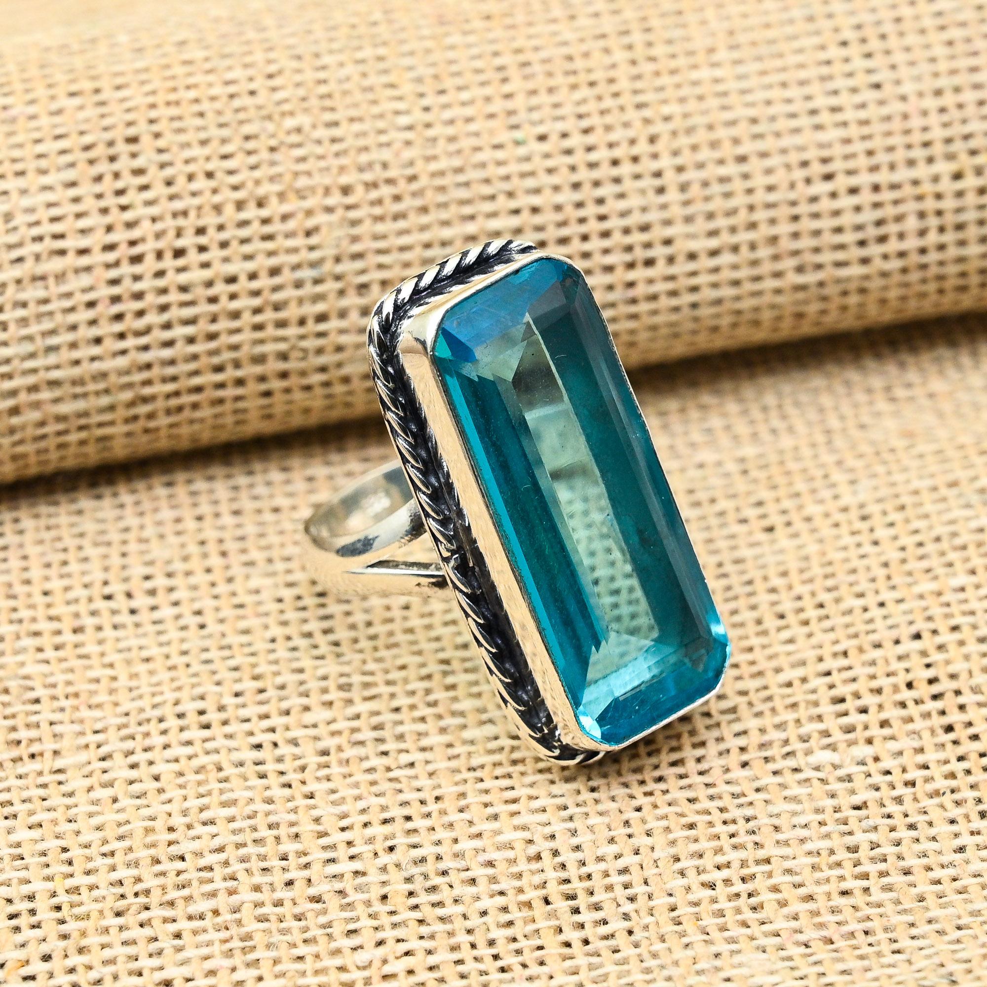 Великолепное кольцо из стерлингового серебра 925 пробы с драгоценным камнем ручной работы из синего топаза для свадебного подарка