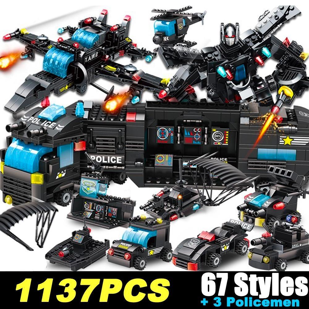 1560pcs City Police Station Building Blocks Bricks City SWAT Team Truck Blocks Educational Toy for Boys Children