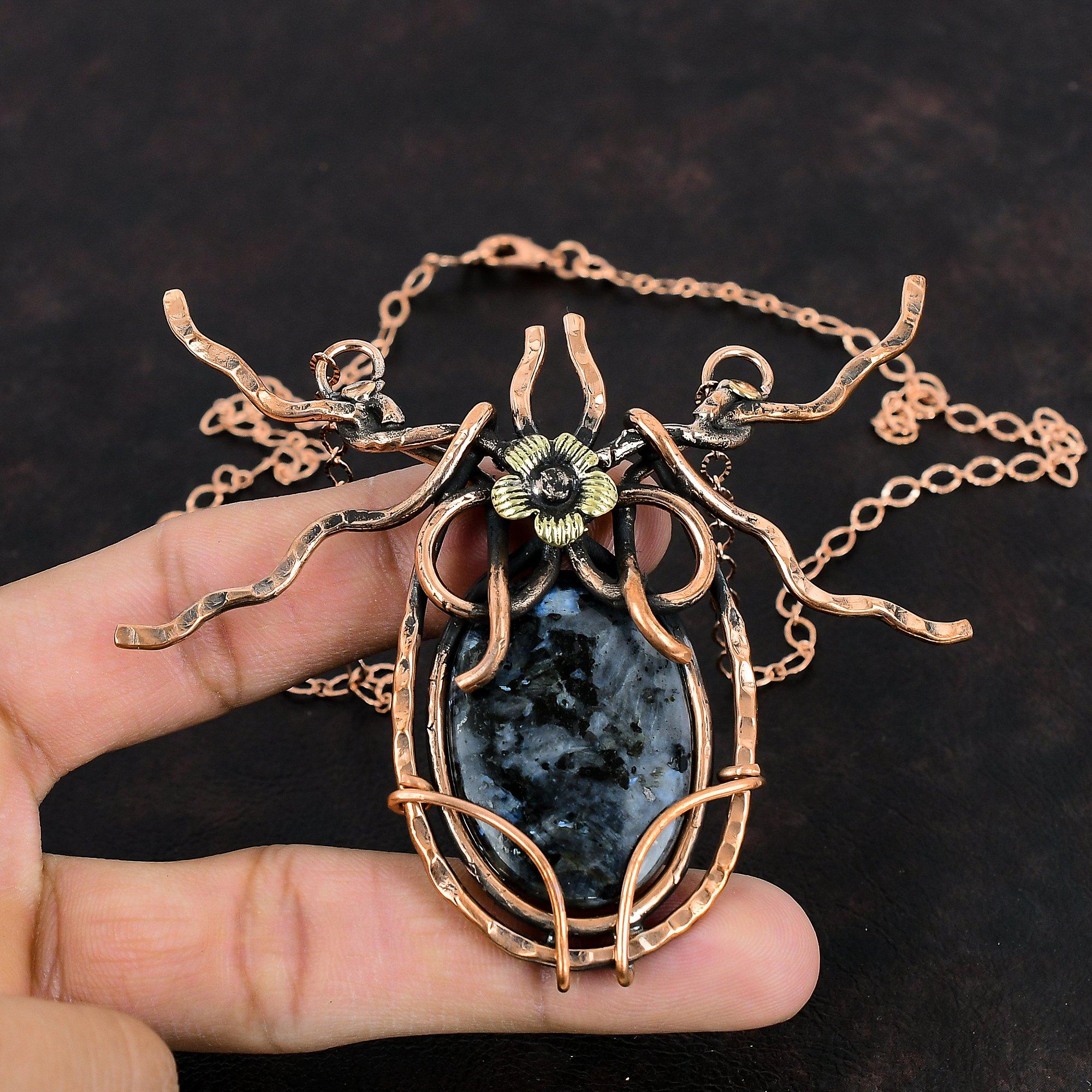 Ожерелье из ларвикита, ожерелье из медной проволоки с драгоценными камнями, регулируемое ожерелье из медной цепочки, ювелирные изделия ручной работы из камня по рождению, свадебные подарки