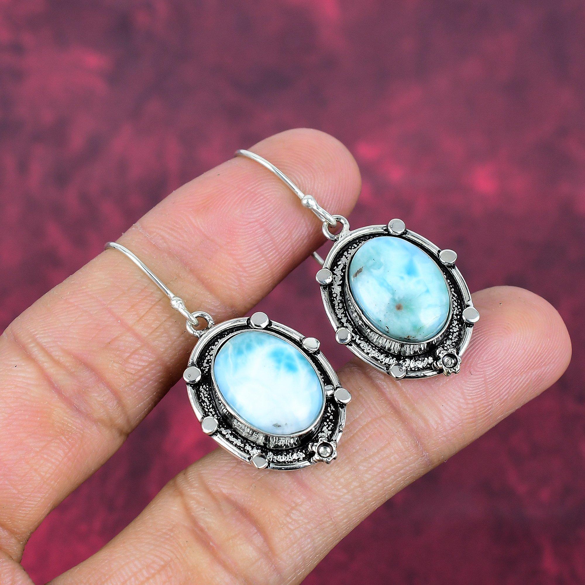 Серьги с ларимаром, ювелирные изделия из стерлингового серебра 925 пробы, серьги с драгоценными камнями, подарок для нее, изящные ювелирные изделия ручной работы