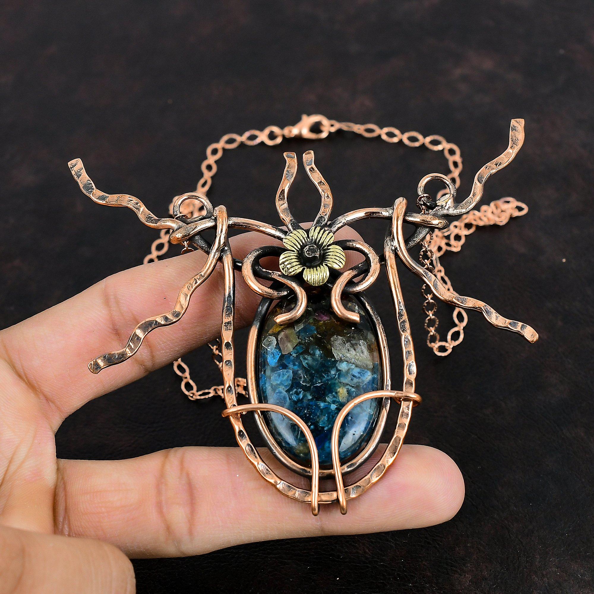 Ожерелье из арбузного турмалина, ожерелье из медной проволоки, ювелирные изделия ручной работы с драгоценными камнями, регулируемое ожерелье из цепочки, медные украшения, свадебные подарки