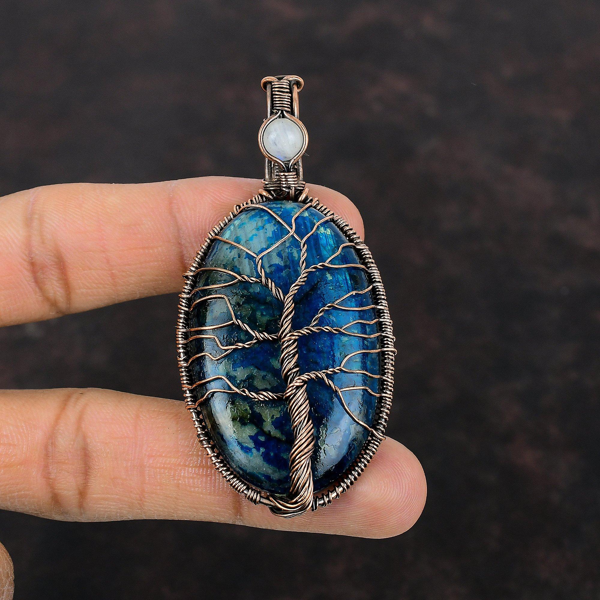 Подвеска из неонового лабрадорита «Дерево жизни», обернутая медной проволокой, подвеска из драгоценного камня ручной работы с радужным лунным камнем, медные украшения для подарка