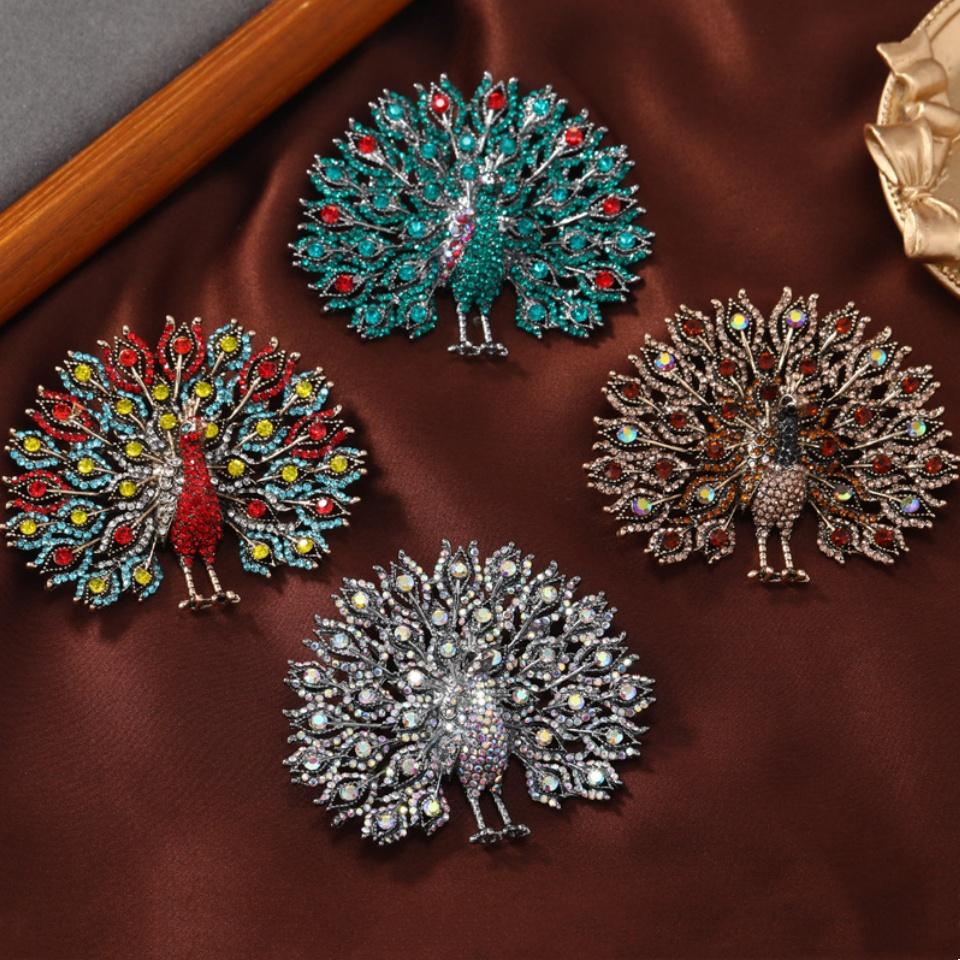 Mulitcolor Rhinestone Peacock Brooches Pins for Women Badge Jewelry Accessories