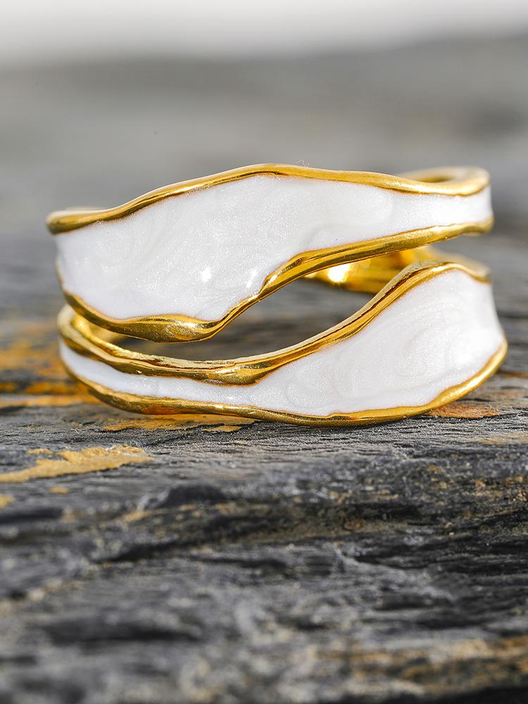 Eetit Fashion White Enamel Creative Irregular 316 Stainless Steel Open Ring Waterproof Women Jewelry Stylish Charm Bijoux New