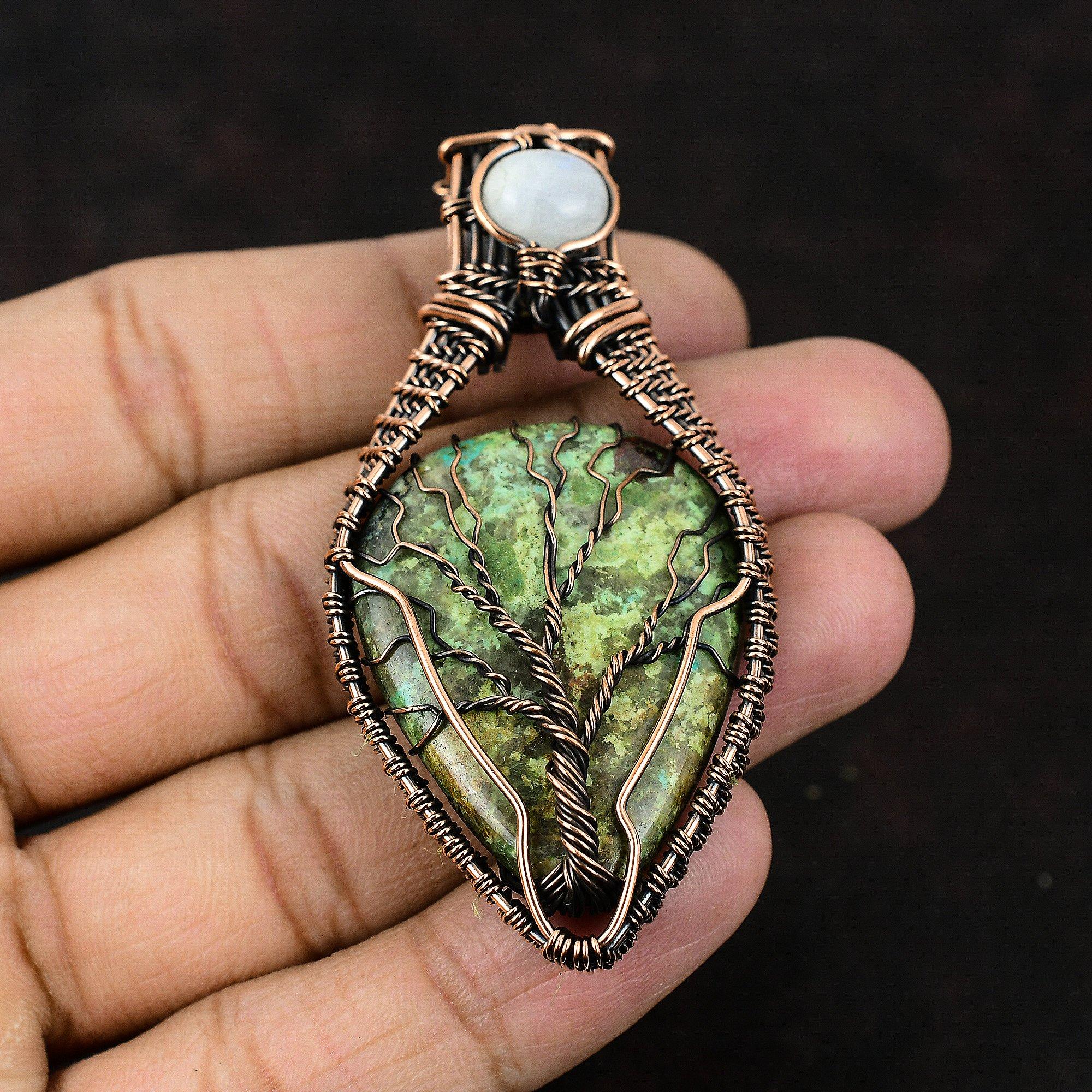 Древо Жизни Тибетская Бирюза Медный Кулон Медная Проволока Обернутые Ювелирные Изделия Ювелирные Изделия Из Драгоценных Камней Радуга Кулон Лунный Камень Ювелирные Изделия Древо Жизни