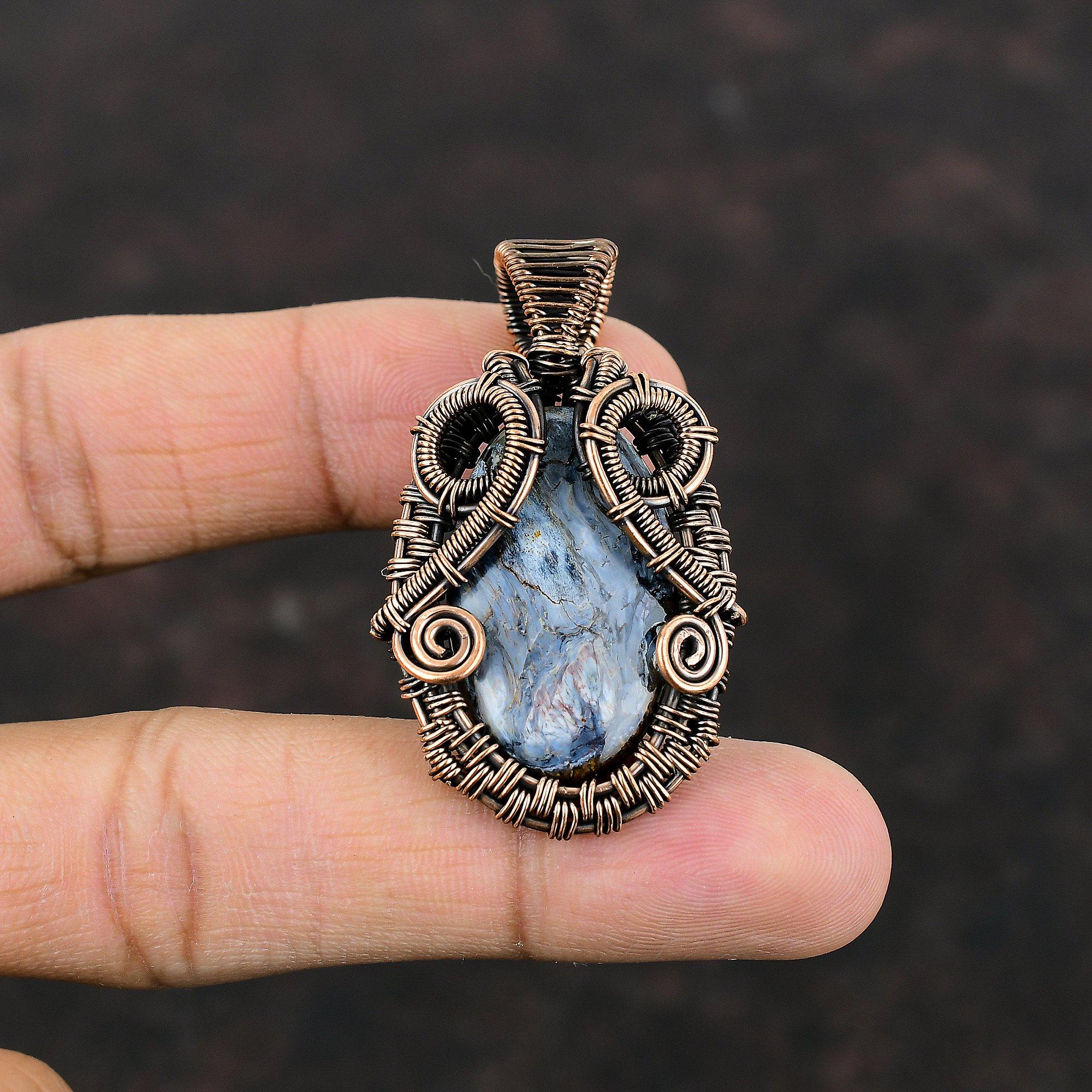 Подвеска из питерсита, медная проволока, кулон, ювелирные изделия из питерсита, кулон с драгоценным камнем, медные украшения, подвески с камнем ручной работы, подарок для нее