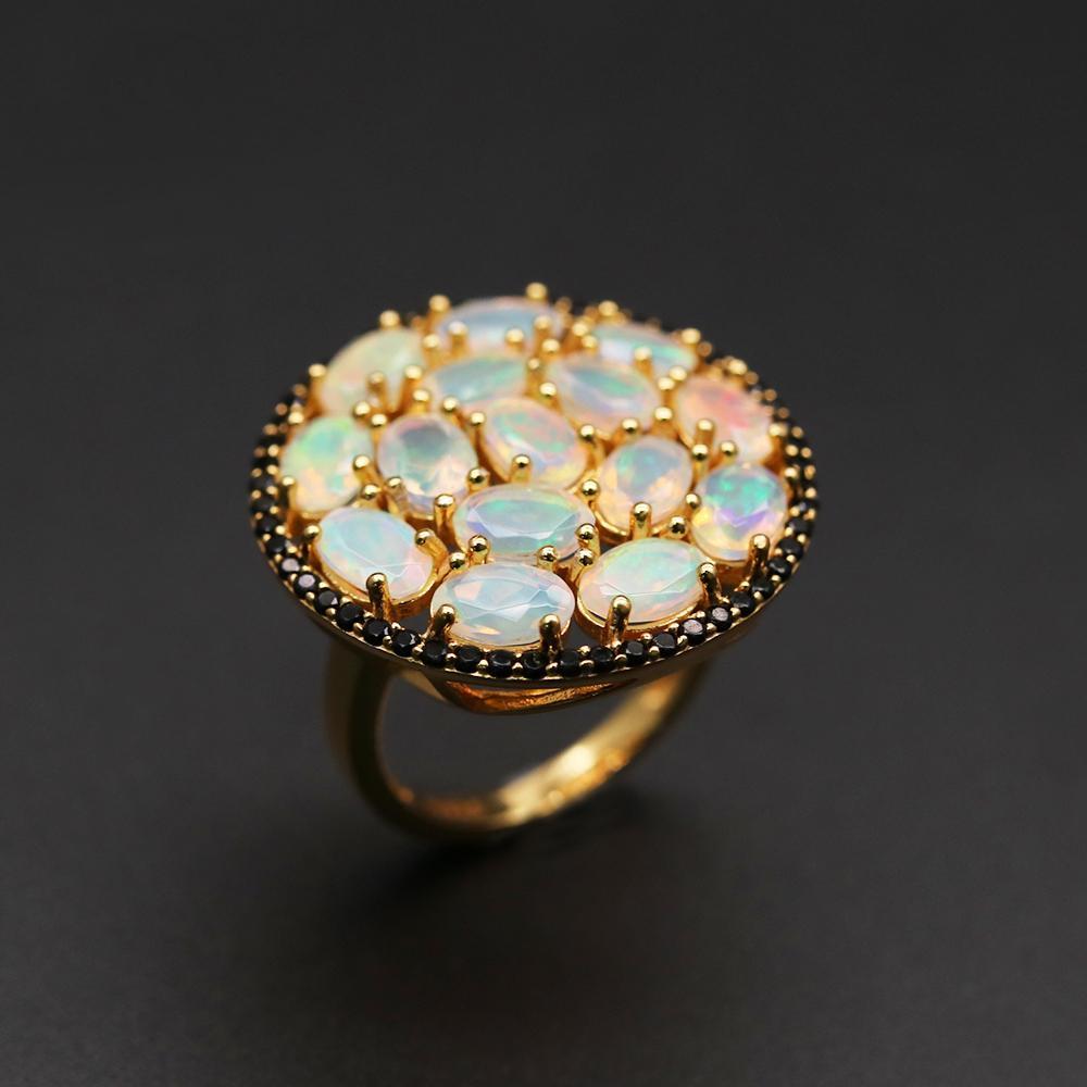 Top Quality Opal Big Luxury Gemstone Ring Oval Cut 4*6mm 15 Pc 7ct Fine Gemstone Jewelry 925 Sterling Silver for Women