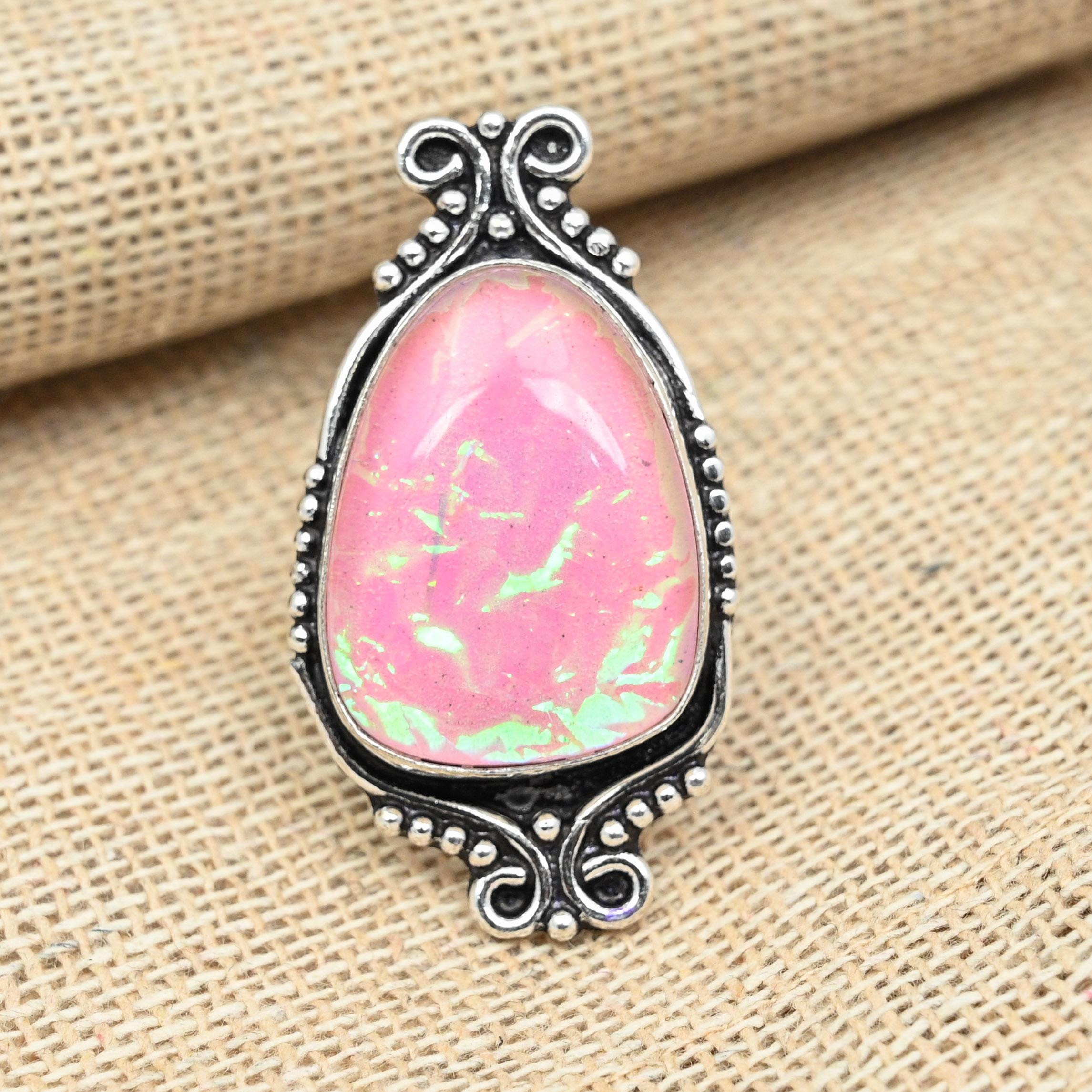 Розовый тройной опаловый драгоценный камень стерлингового серебра 925 пробы Ювелирные изделия ручной работы Отличное кольцо