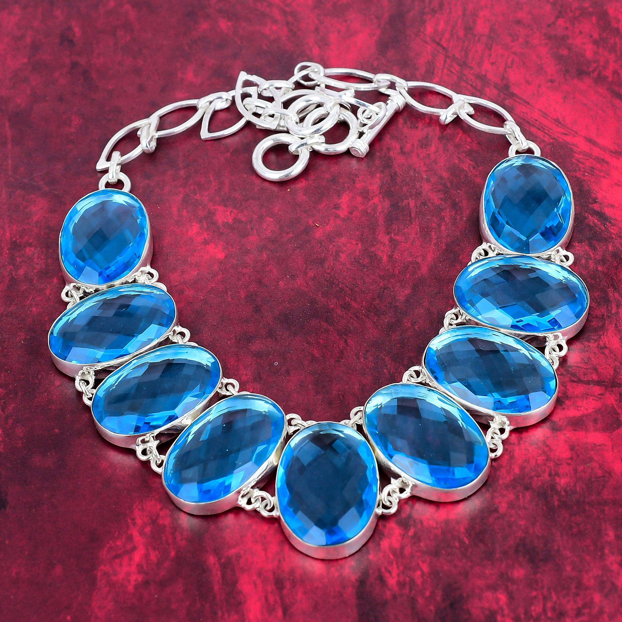 Ожерелье ручной работы с граненым синим топазом, регулируемая цепочка из стерлингового серебра 925 пробы, красивые украшения для подарка