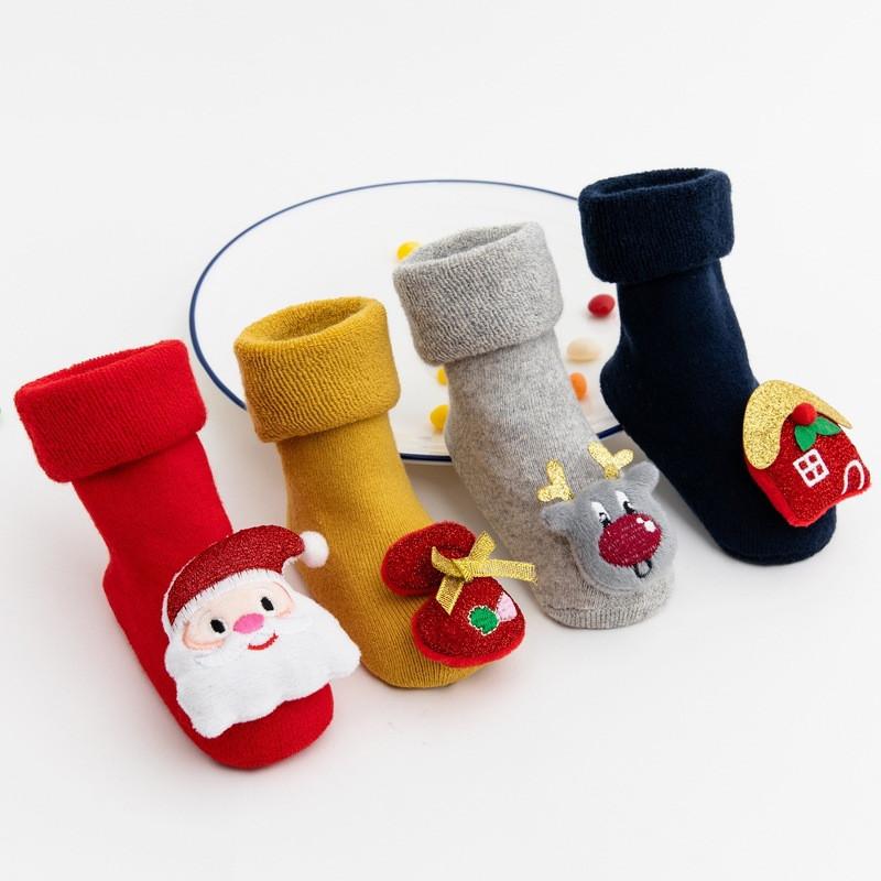 0-3Years Winter Infant Baby Boys Girls Socks Anti Slip Cartoon Thick Warm Christmas New Year's Socks Newborn Accessories