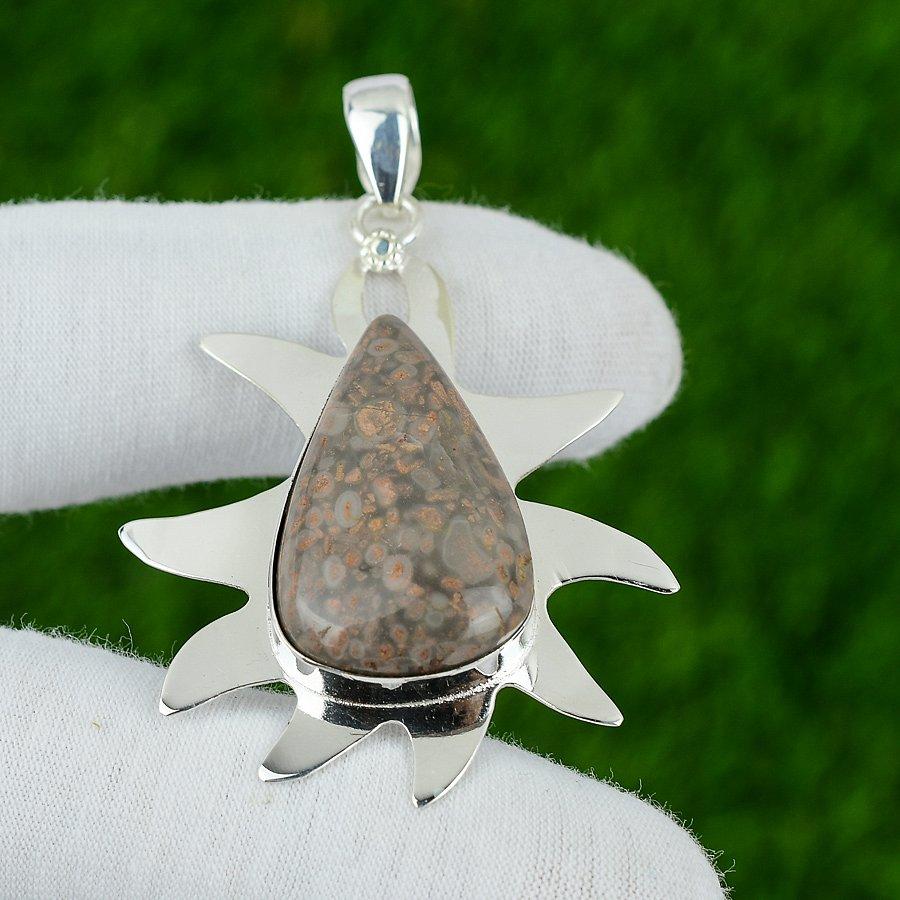 Natural Poppy Seed Jasper Gemstone Jewelry 925 Sterling Silver Pendant For Girls