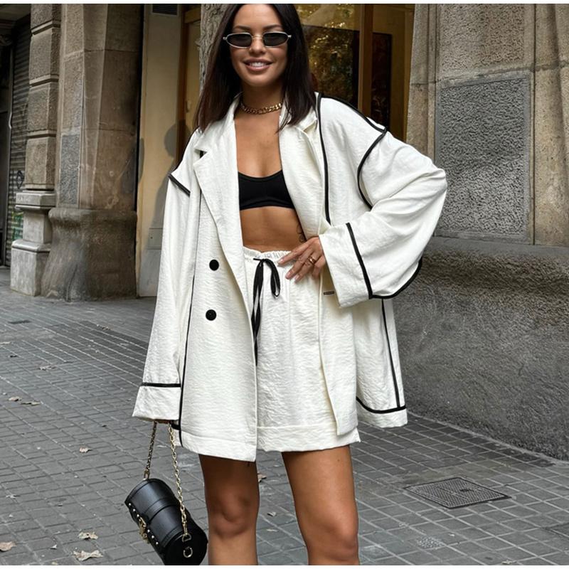 Повседневные свободные шорты комплекты женские кардиганы на пуговицах топы широкие шорты офисные женские комплекты из 2 предметов 2025 новые костюмы весна лето