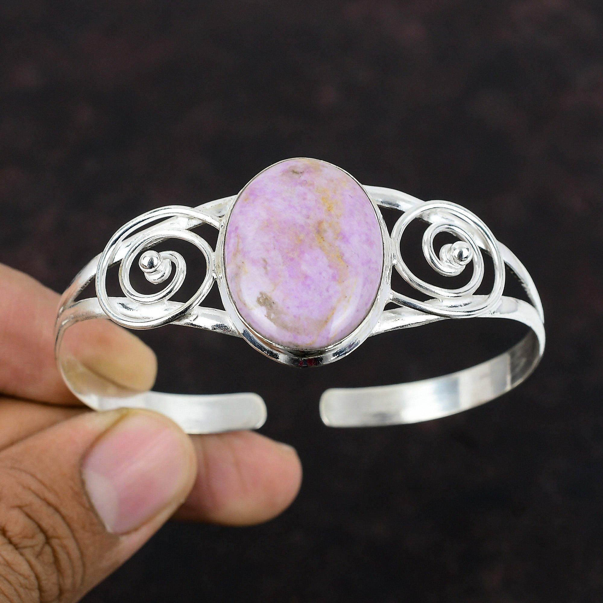 Браслет-манжета с фосфосидеритом, регулируемый браслет, браслет из стерлингового серебра 925 пробы, ювелирные изделия из настоящего драгоценного камня, браслет ручной работы, подарок для мамы, изысканные ювелирные изделия