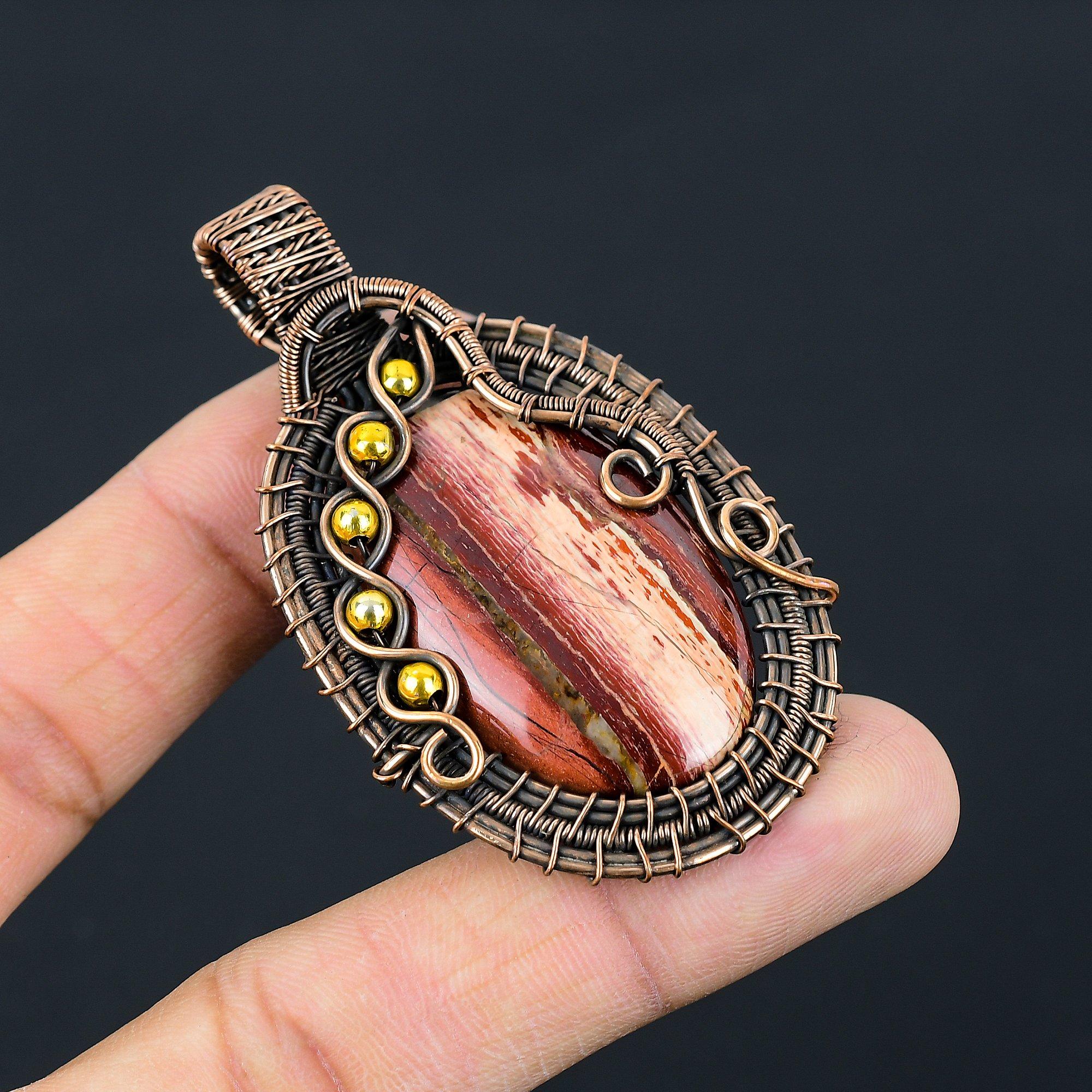 Драгоценный камень Red River Jasper из чистой медной проволоки, обернутый кулоном ручной работы