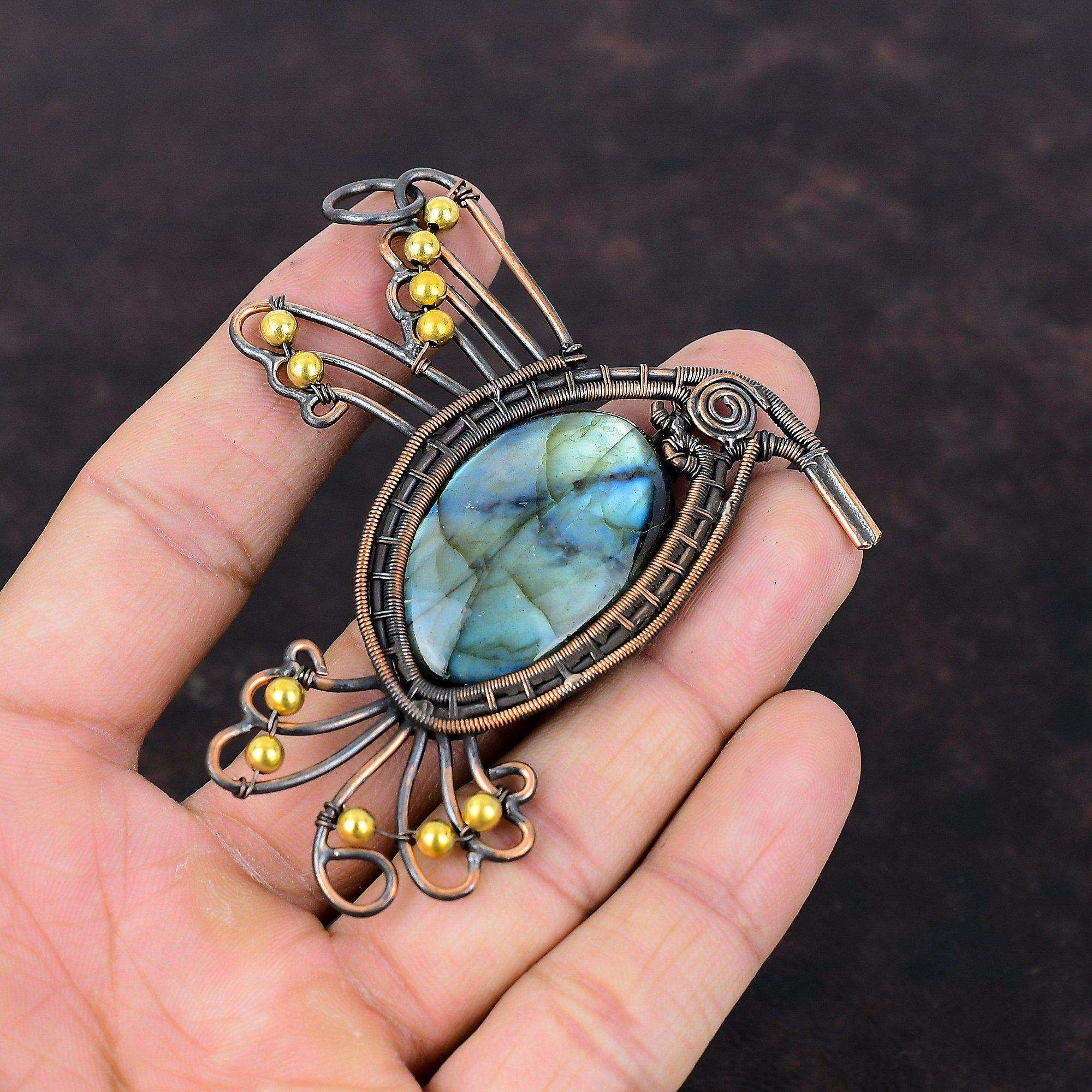 Подвеска из лабрадорита Медная проволока Кулон ручной работы Подвеска из лабрадорита Ювелирные изделия из драгоценных камней Птица Подвеска Медная подвеска для ювелирных изделий для подарка