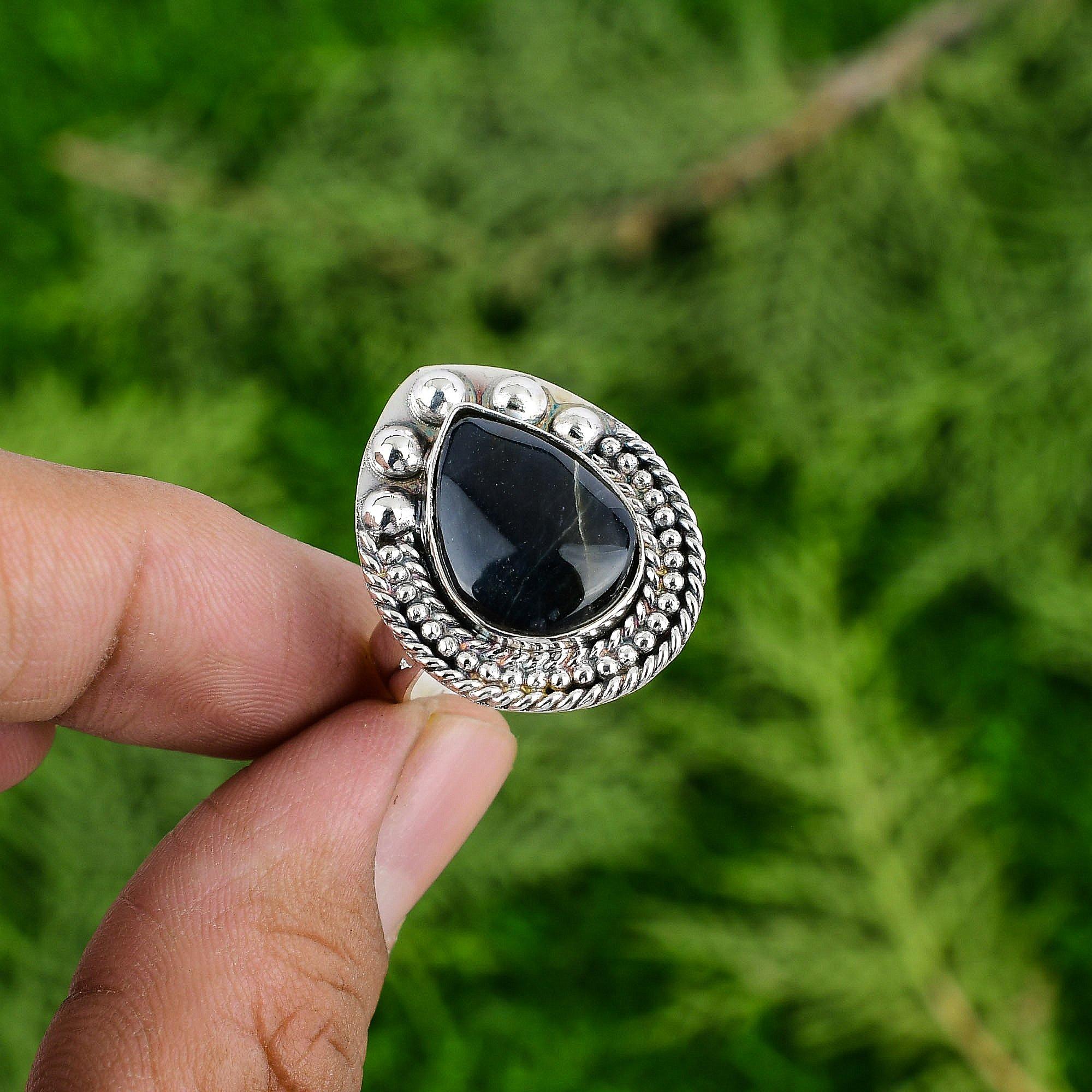 Стерлинговое серебро Натуральный питерсит Помолвочное День рождения Заявление Этническое Новое кольцо