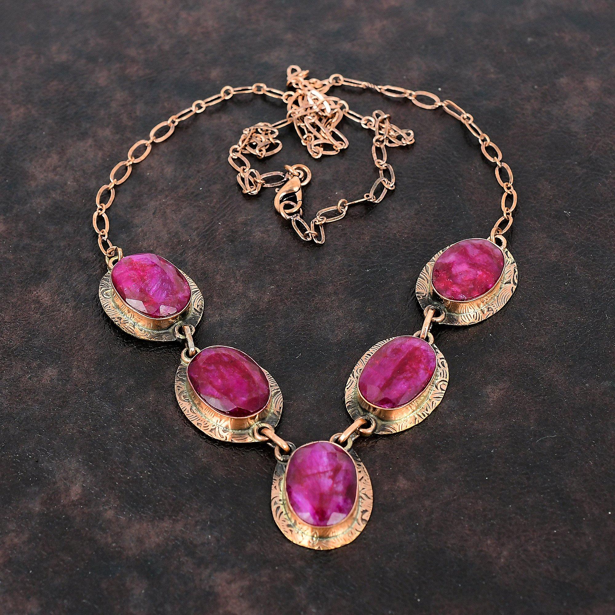 Ожерелье с граненым кашмирским рубином и драгоценным камнем, медное ожерелье, регулируемое ожерелье-цепочка, очень красивые медные украшения, ожерелье ручной работы, подарок для жены