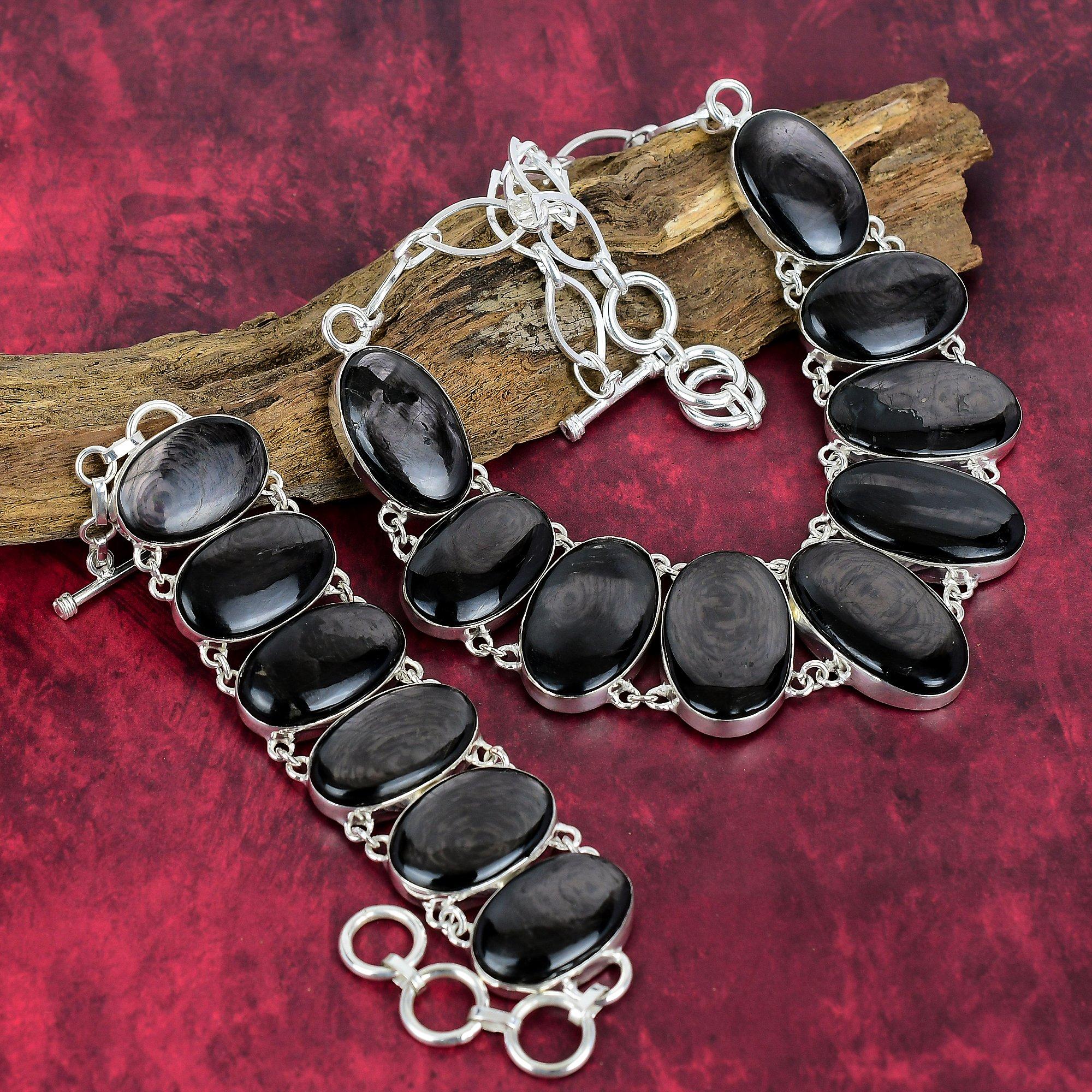 Black Obsidian Awesome Bracelet & Necklace Jewelry Set, 925 Solid Sterling Silver Jewelry, Handmade Gemstone Jewelry For Her