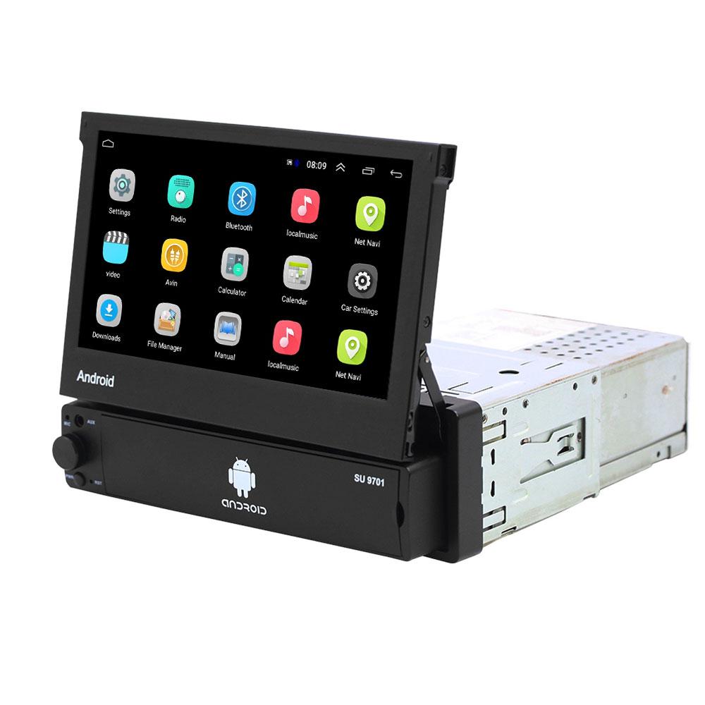 Hikity Android 8.1 Автомобильный радиоприемник Выдвижной GPS Wi-Fi Авторадио 1 Din 7 дюймов Сенсорный экран Автомобильный мультимедийный MP5-плеер Поддержка камеры