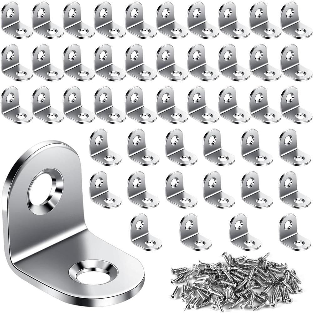 Набор угловых соединителей из 50 штук, нержавеющая сталь, 20 X 20 X 16 мм, угловой соединитель, настенный кронштейн, угловой металл, 90 градусов, с винтами, серебристый