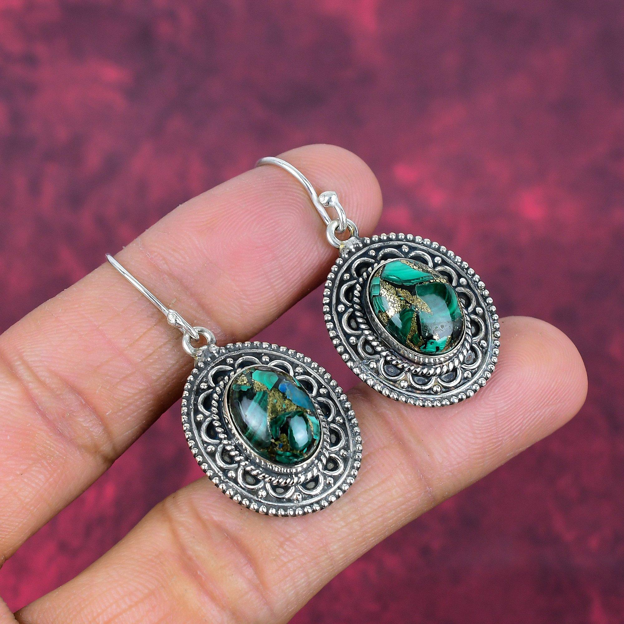 Серьги из серебра 925 пробы с медным малахитом, серьги с драгоценными камнями ручной работы, подарки жене, абсолютно новые серьги