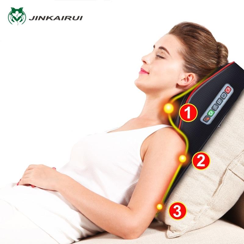 JINKAIRUI Neck Massager Car Home Cervical Shiatsu Massage Shoulder Back Waist Body Electric Massage Pillow Cushion Relieve Pain