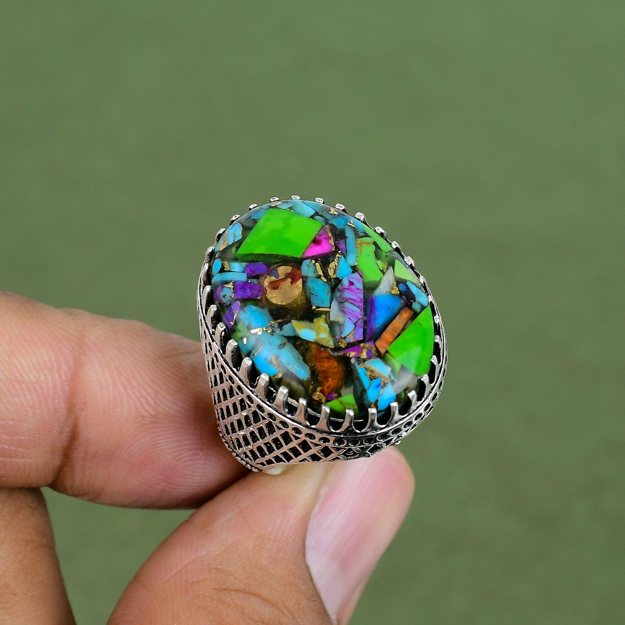 Кольцо Fiesta Kingman Turquoise Кольцо из стерлингового серебра 925 пробы Ручная работа Дизайнерские украшения Кольцо с драгоценным камнем Multi Copper Turquoise Доступно в размере кольца