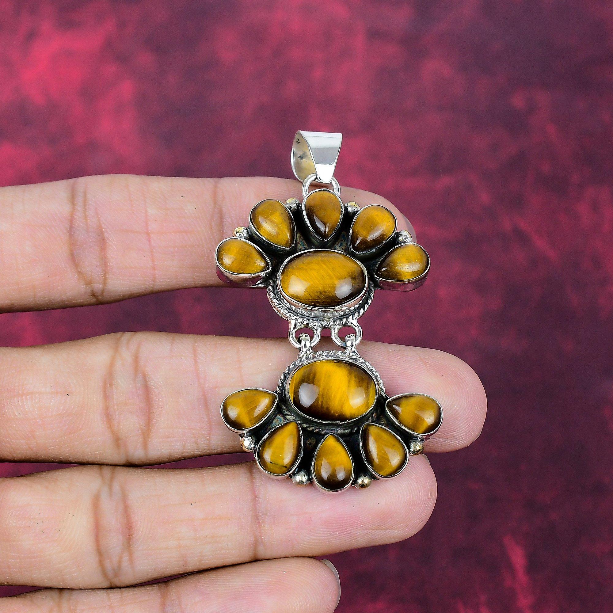 Tiger's Eye Handmade Gemstone Pendant, 925 Solid Sterling Silver Pendant Antique Jewelry, For Engagement Gift