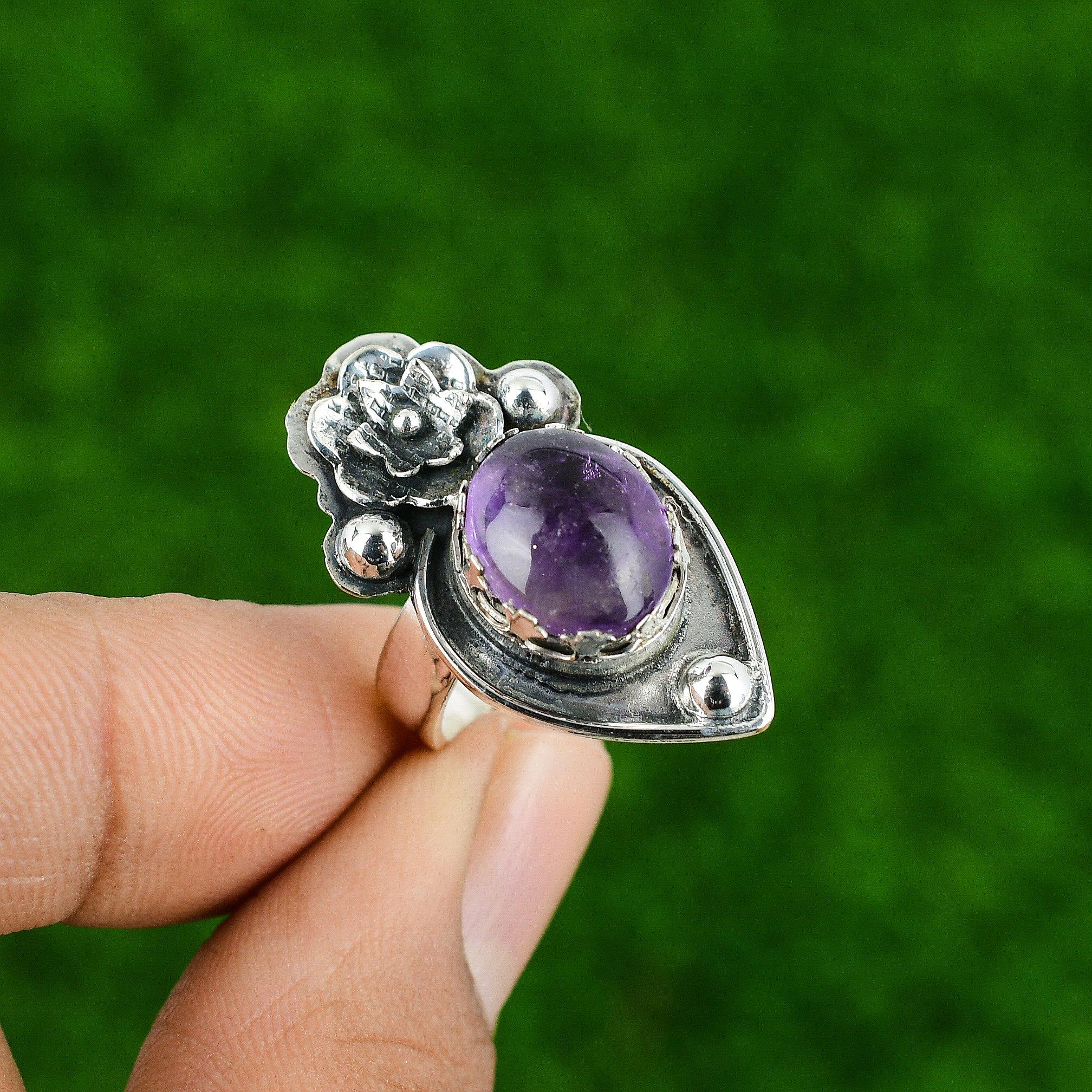 Натуральный африканский аметист серебро 925 пробы кольцо-обещание цветок регулируемое для девочек